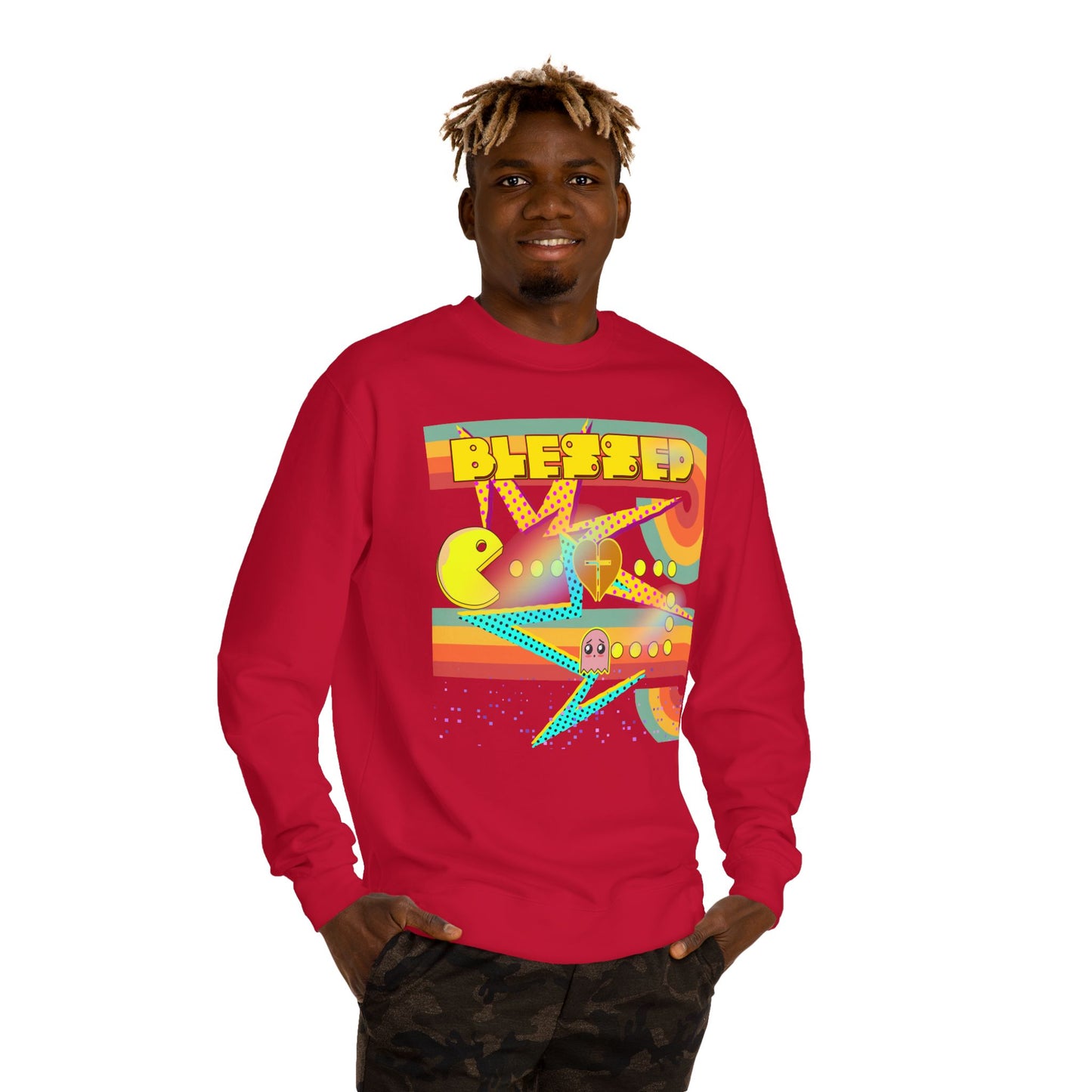 Retro Arcade Blessed Sweatshirt, Unisex Crew Neck Sweatshirt, Gamer Gift, Vintage Aesthetic Apparel, Cozy Gift for Gamers