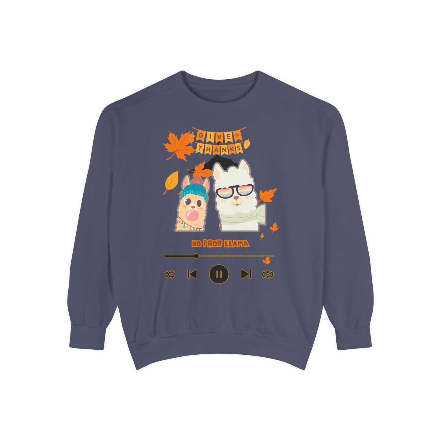 Garment-Dyed Sweatshirt Cozy Fall Autumn Give Thanks Graphic Llama