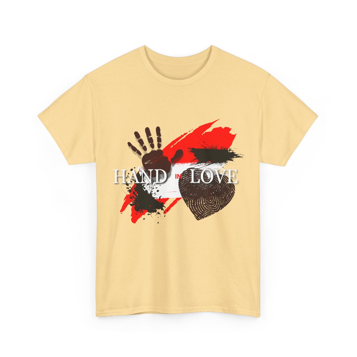 Heavy Cotton Tee with Powerful Ink Hand Print and Splattered Ink - "Hand in Love"