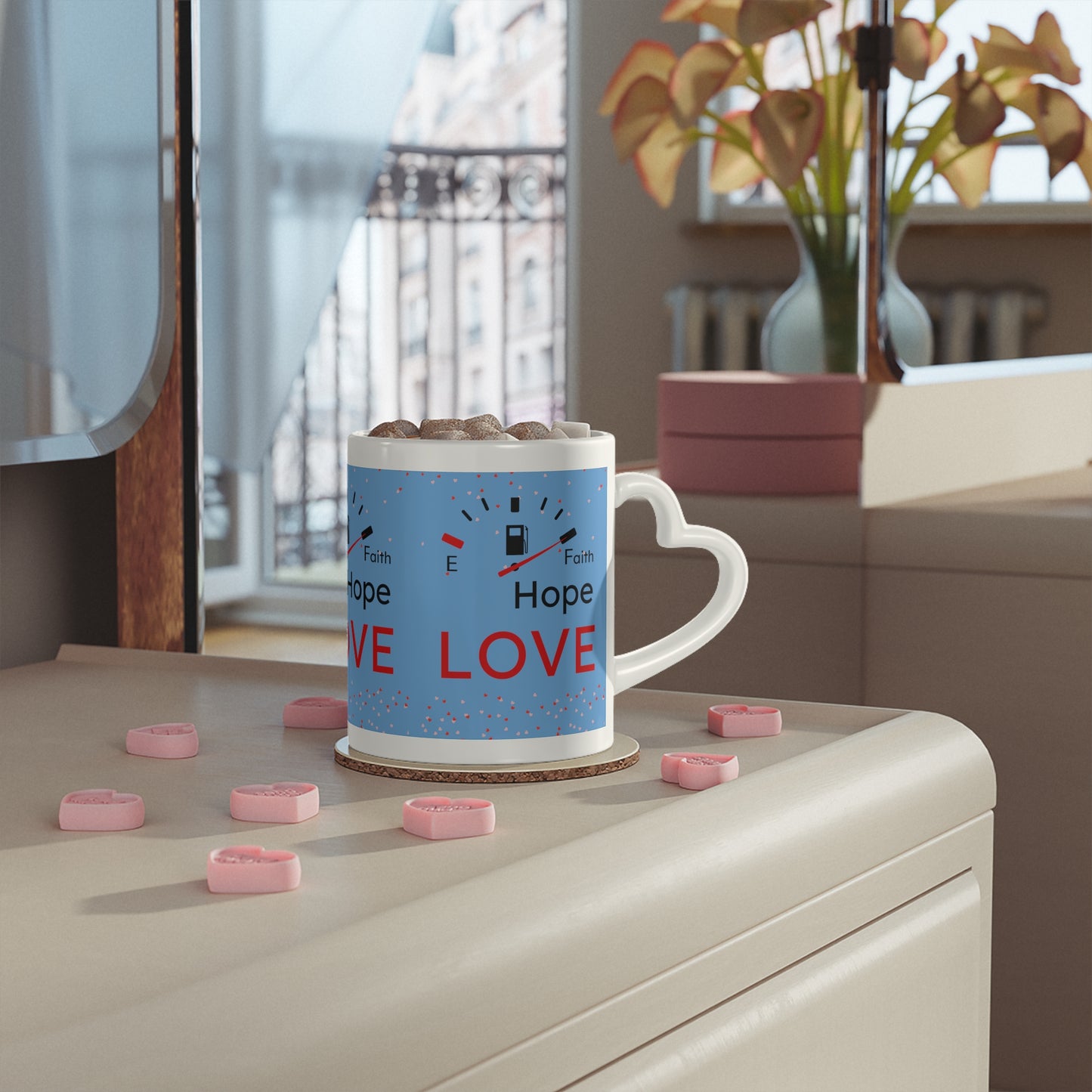 Faith Hope Love Fuel Heart-Shaped Mug