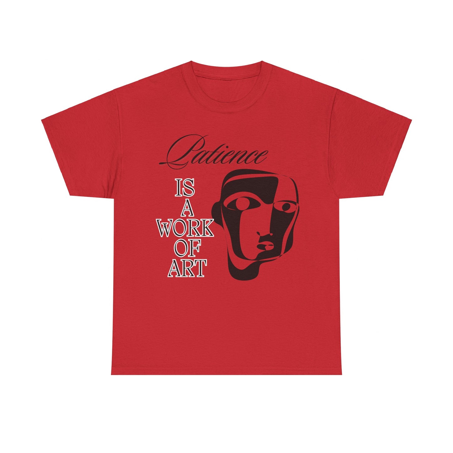 Heavy Cotton Tee with Abstract Face Drawing - "Patience is a Work of Art"