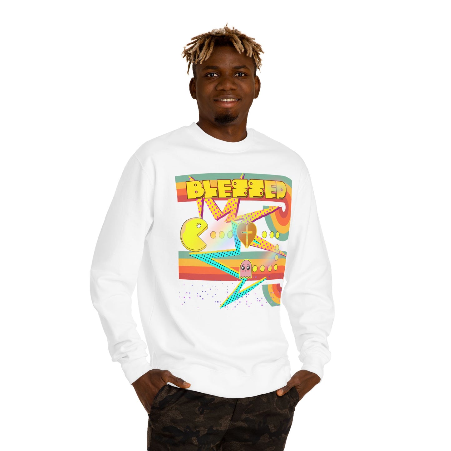 Retro Arcade Blessed Sweatshirt, Unisex Crew Neck Sweatshirt, Gamer Gift, Vintage Aesthetic Apparel, Cozy Gift for Gamers