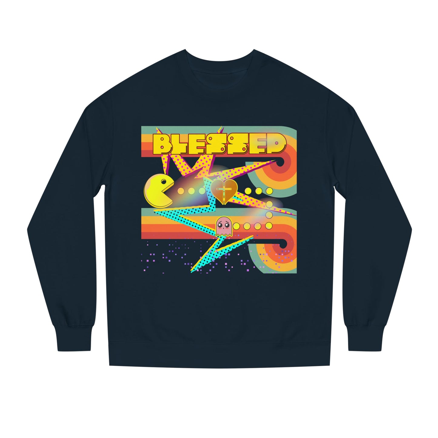 Retro Arcade Blessed Sweatshirt, Unisex Crew Neck Sweatshirt, Gamer Gift, Vintage Aesthetic Apparel, Cozy Gift for Gamers