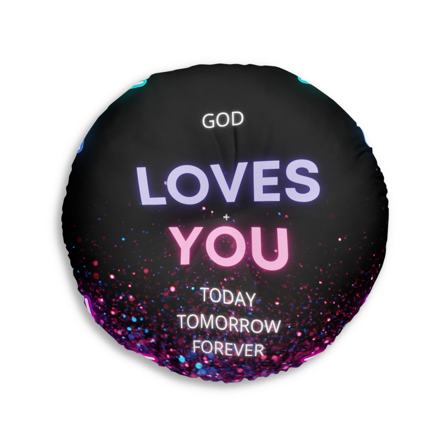 God Loves You Tufted Floor Pillow, Round