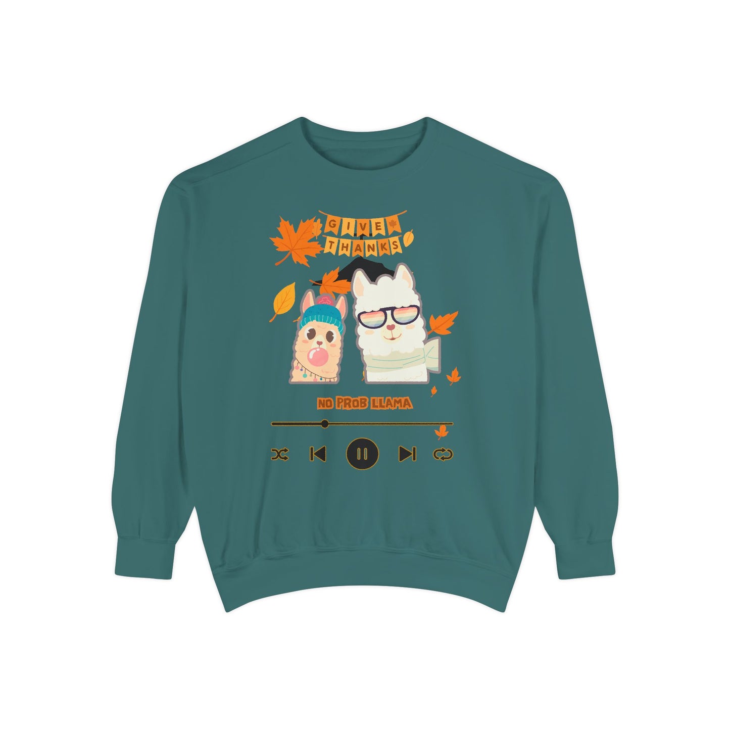 Garment-Dyed Sweatshirt Cozy Fall Autumn Give Thanks Graphic Llama