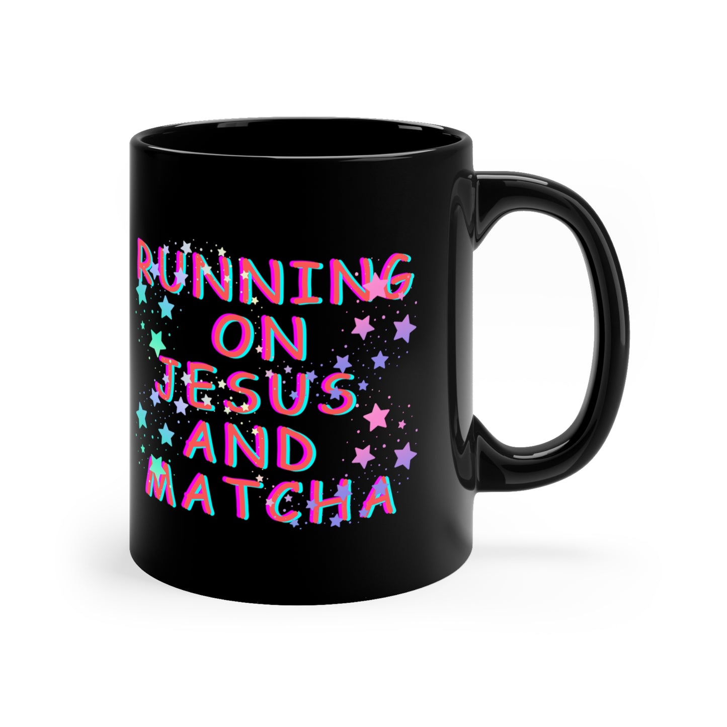Running on Jesus and Matcha 11oz Black Mug