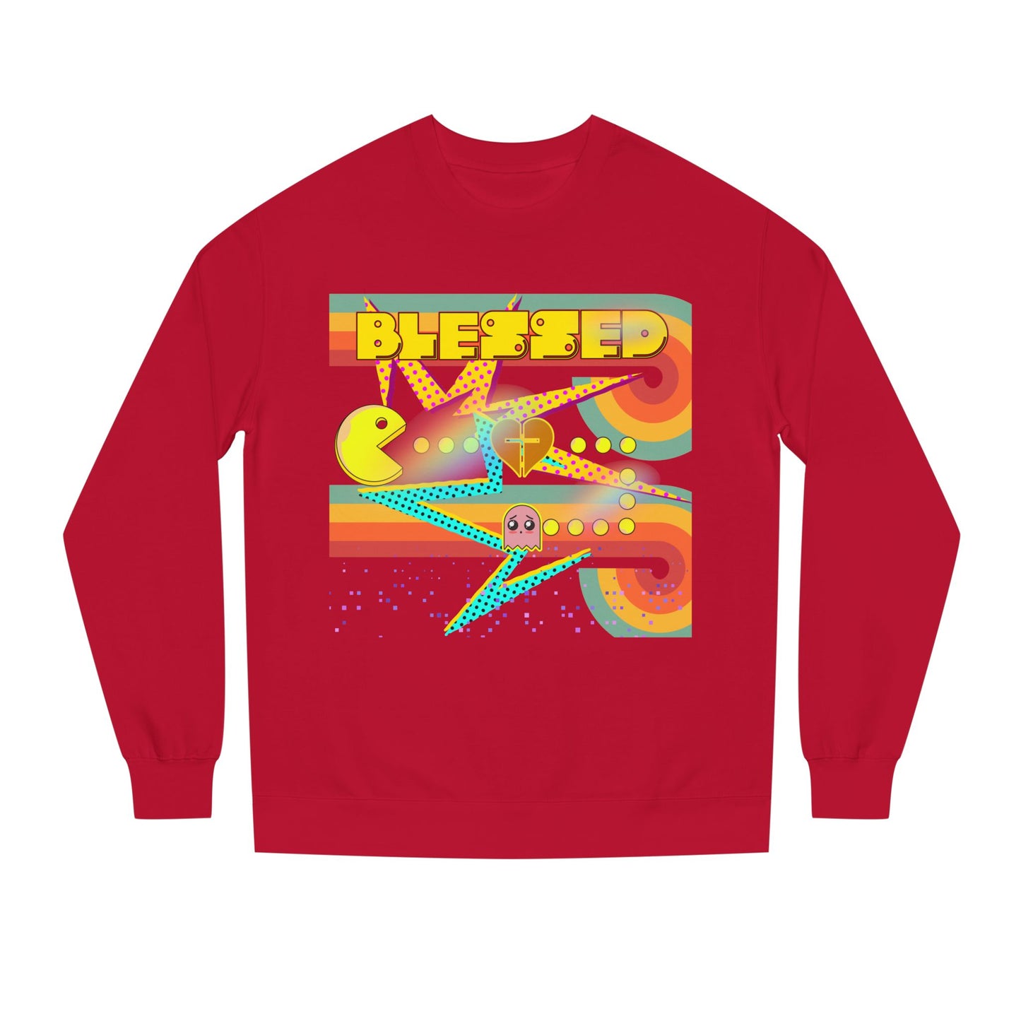 Retro Arcade Blessed Sweatshirt, Unisex Crew Neck Sweatshirt, Gamer Gift, Vintage Aesthetic Apparel, Cozy Gift for Gamers