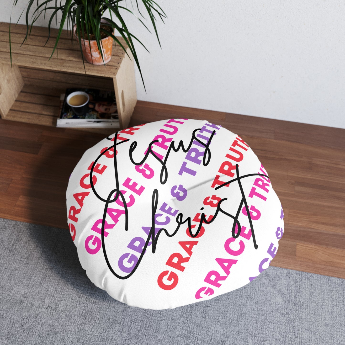 Grace and Truth Tufted Floor Pillow, Round