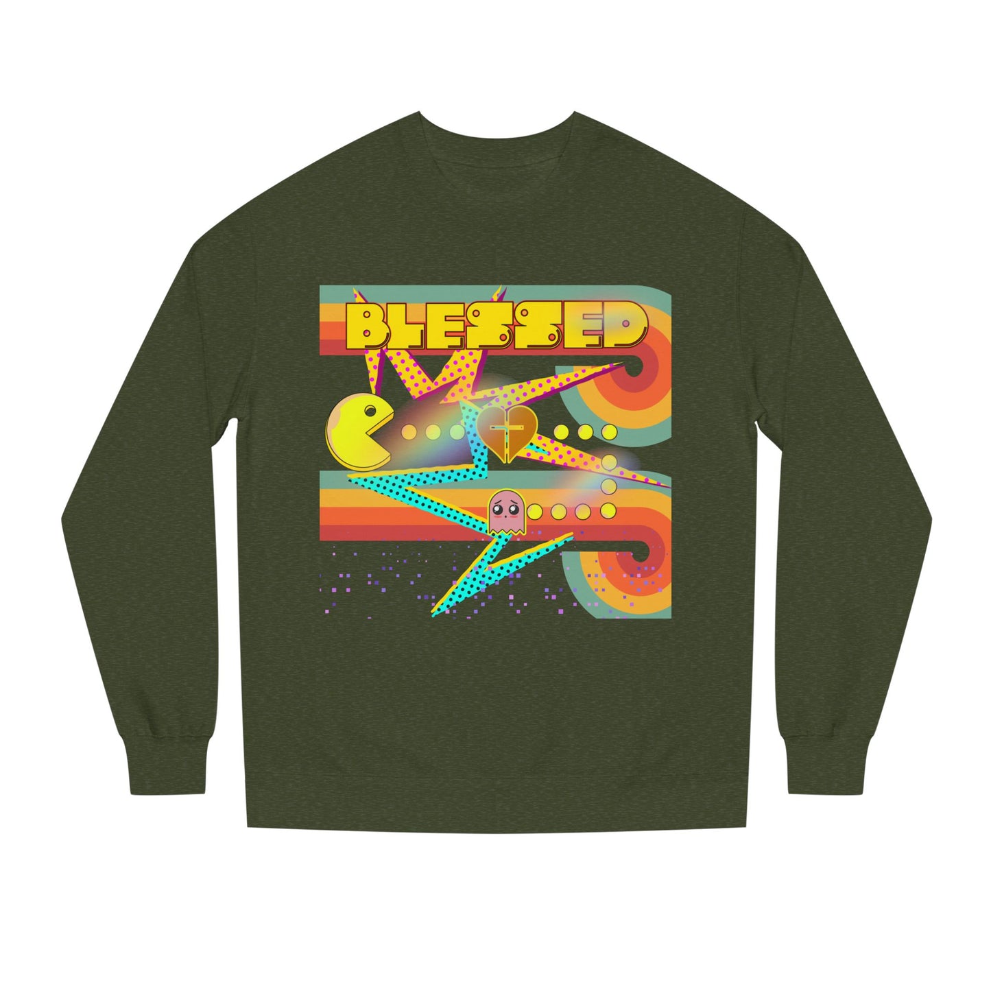 Retro Arcade Blessed Sweatshirt, Unisex Crew Neck Sweatshirt, Gamer Gift, Vintage Aesthetic Apparel, Cozy Gift for Gamers