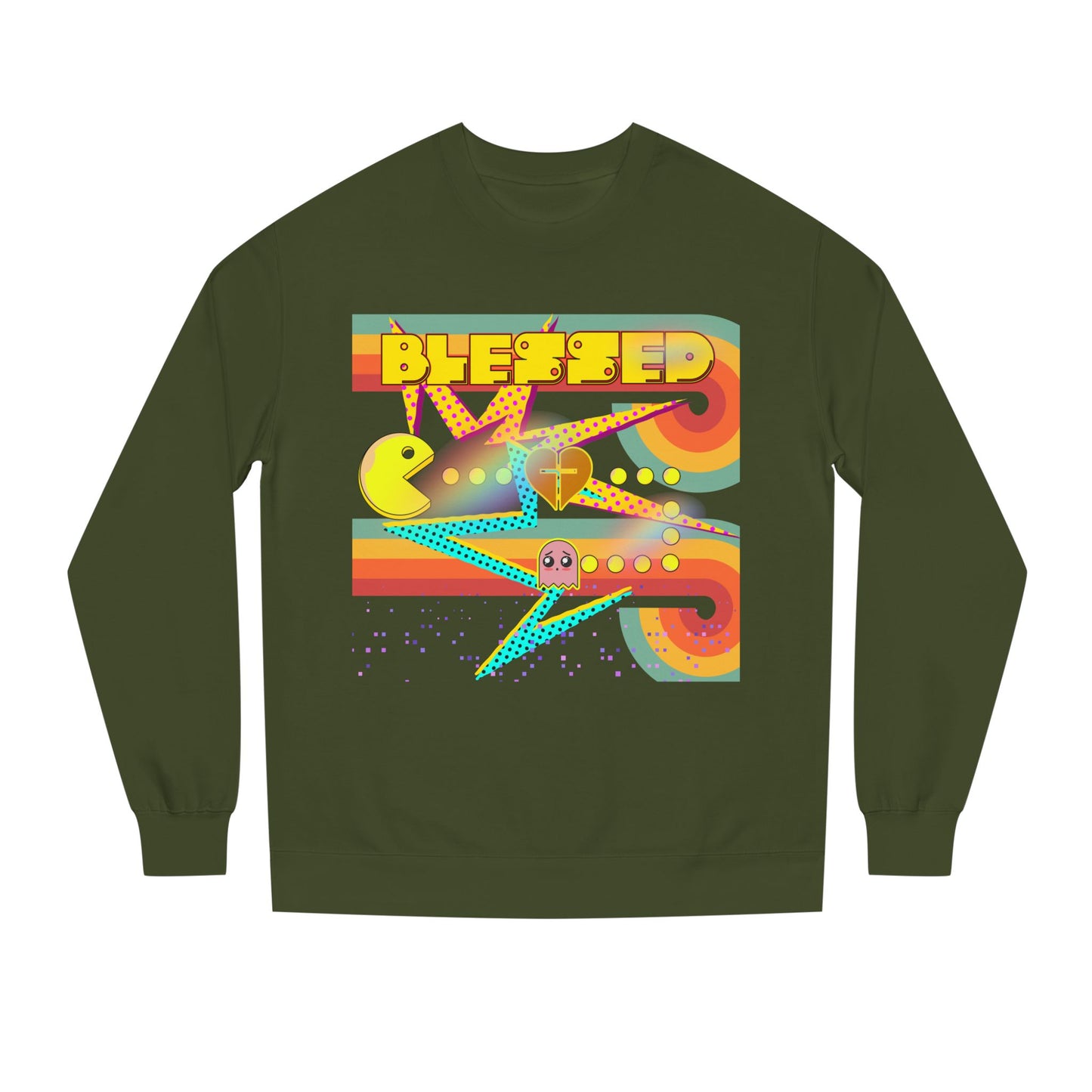 Retro Arcade Blessed Sweatshirt, Unisex Crew Neck Sweatshirt, Gamer Gift, Vintage Aesthetic Apparel, Cozy Gift for Gamers