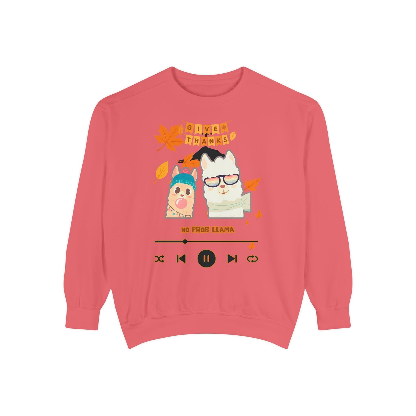 Garment-Dyed Sweatshirt Cozy Fall Autumn Give Thanks Graphic Llama