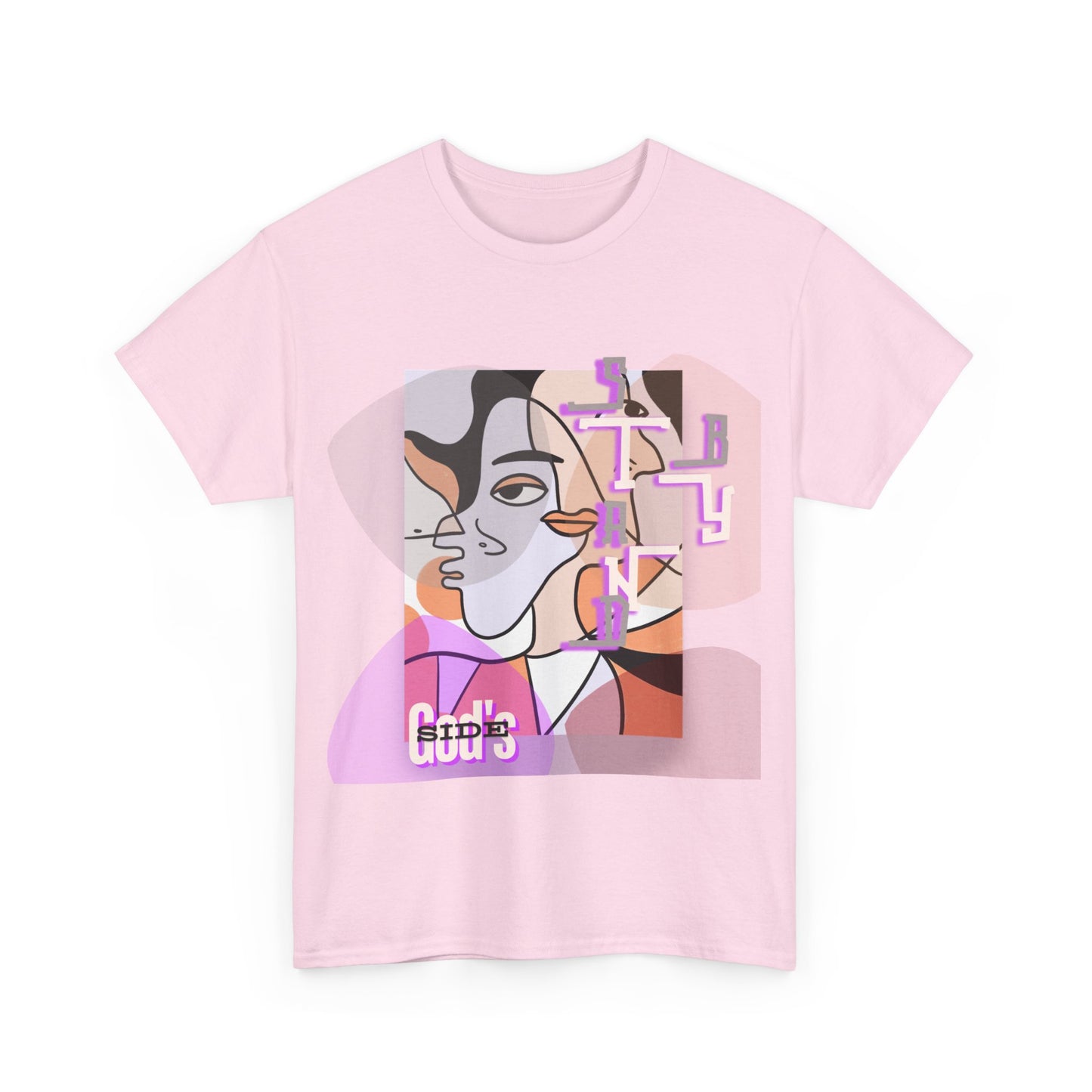 Heavy Cotton Tee with Two Cool Abstract Face Drawings - "Stand by GODS SIDE