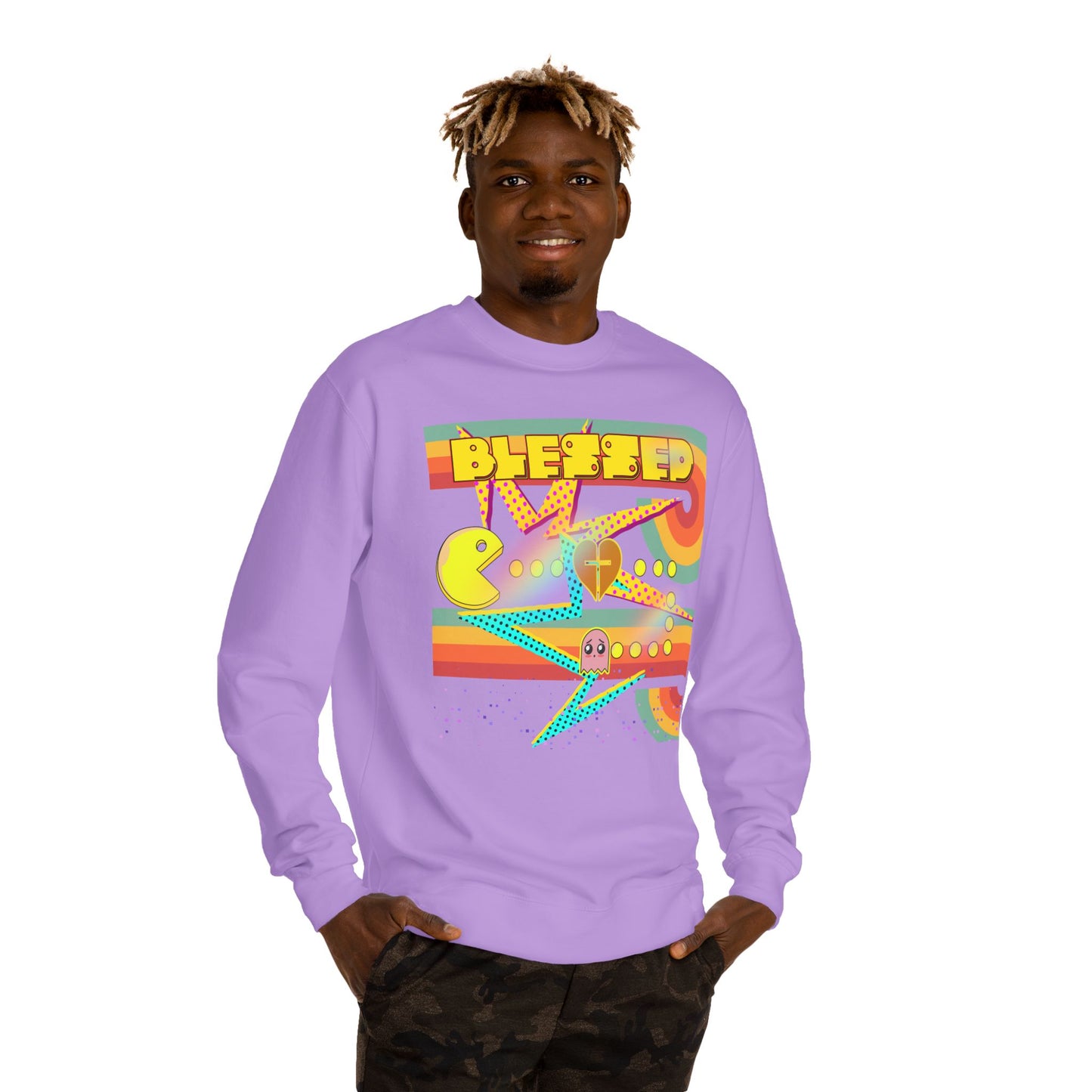 Retro Arcade Blessed Sweatshirt, Unisex Crew Neck Sweatshirt, Gamer Gift, Vintage Aesthetic Apparel, Cozy Gift for Gamers