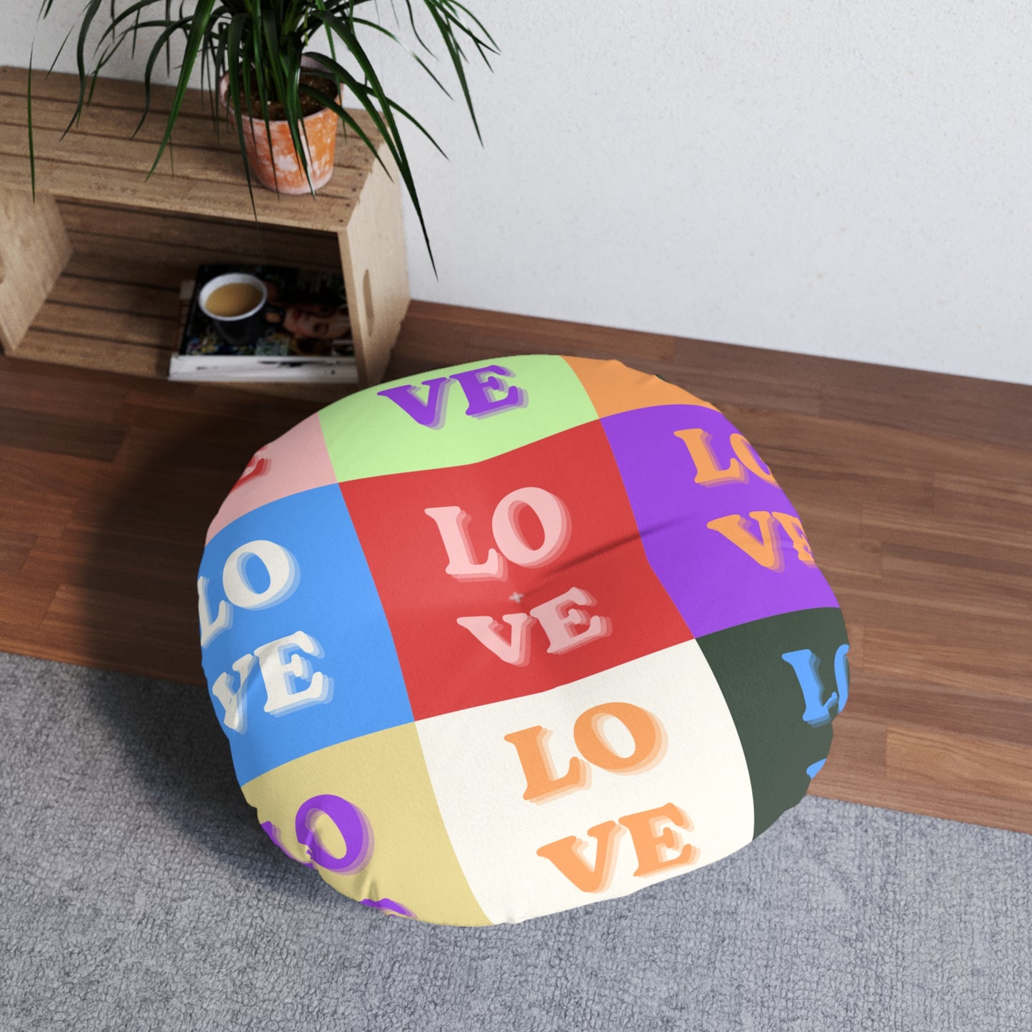 Love Tufted Floor Pillow, Round