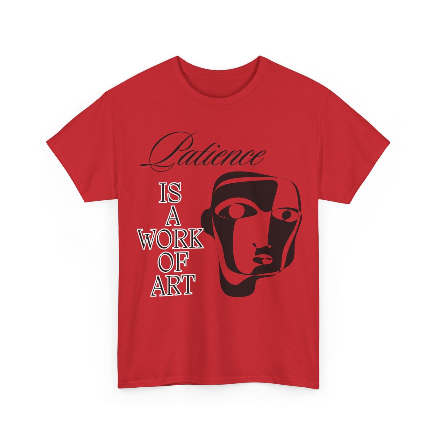 Heavy Cotton Tee with Abstract Face Drawing - "Patience is a Work of Art"