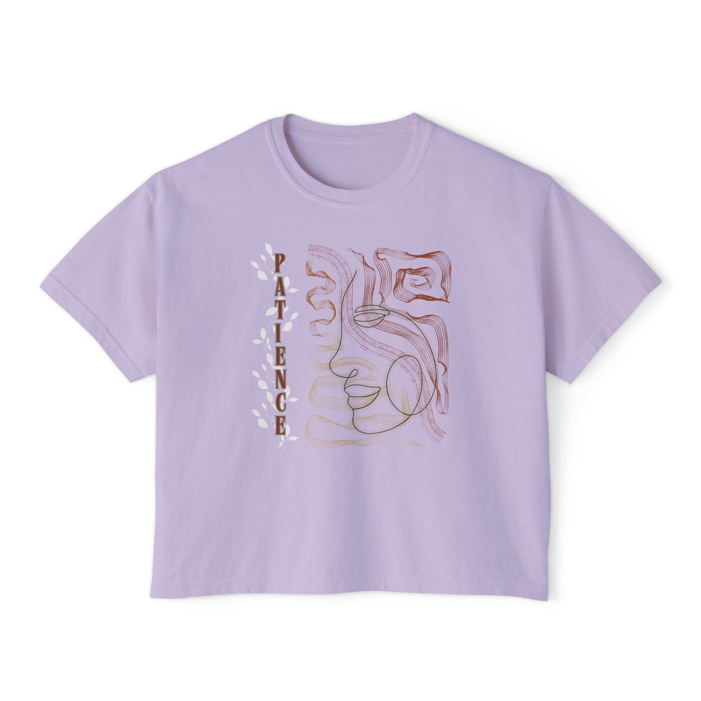 Women's Boxy Tee with Abstract Face Doodle Drawing - "PATIENCE"