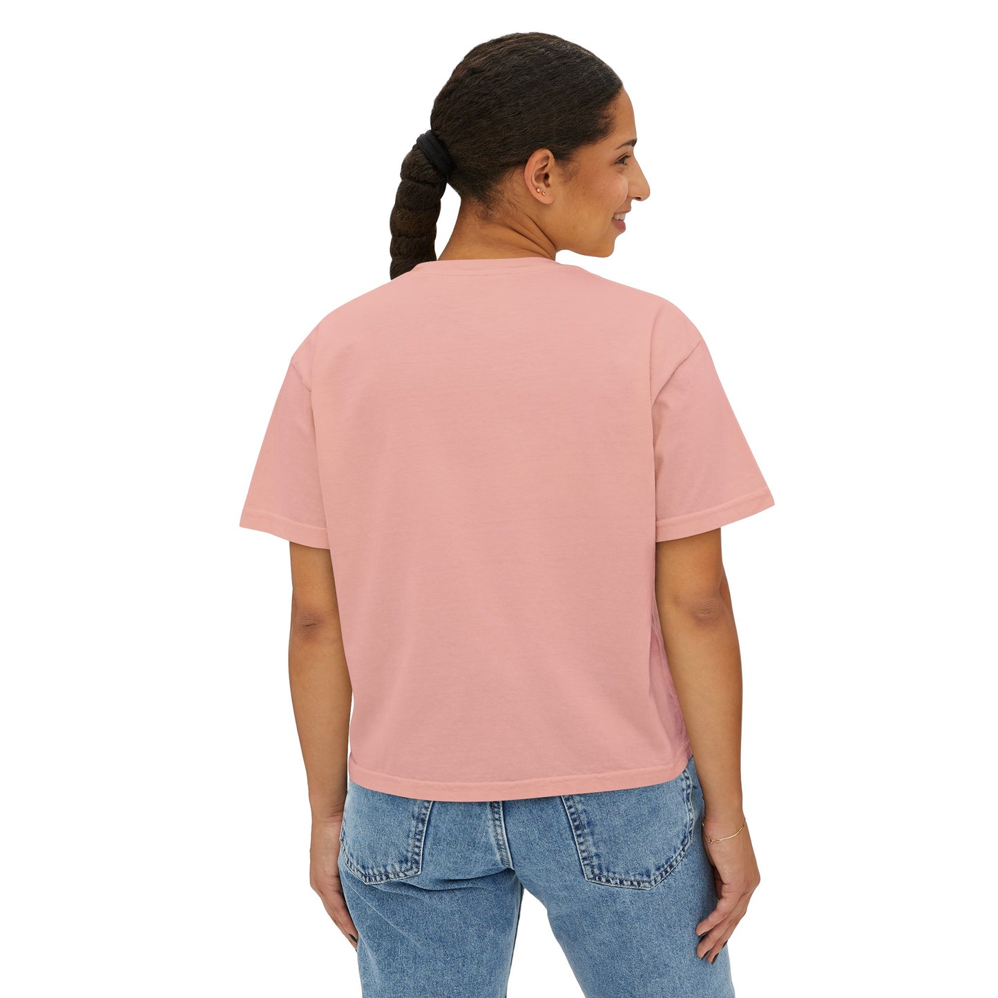Women's Boxy Tee with Abstract Face Doodle Drawing - "PATIENCE"