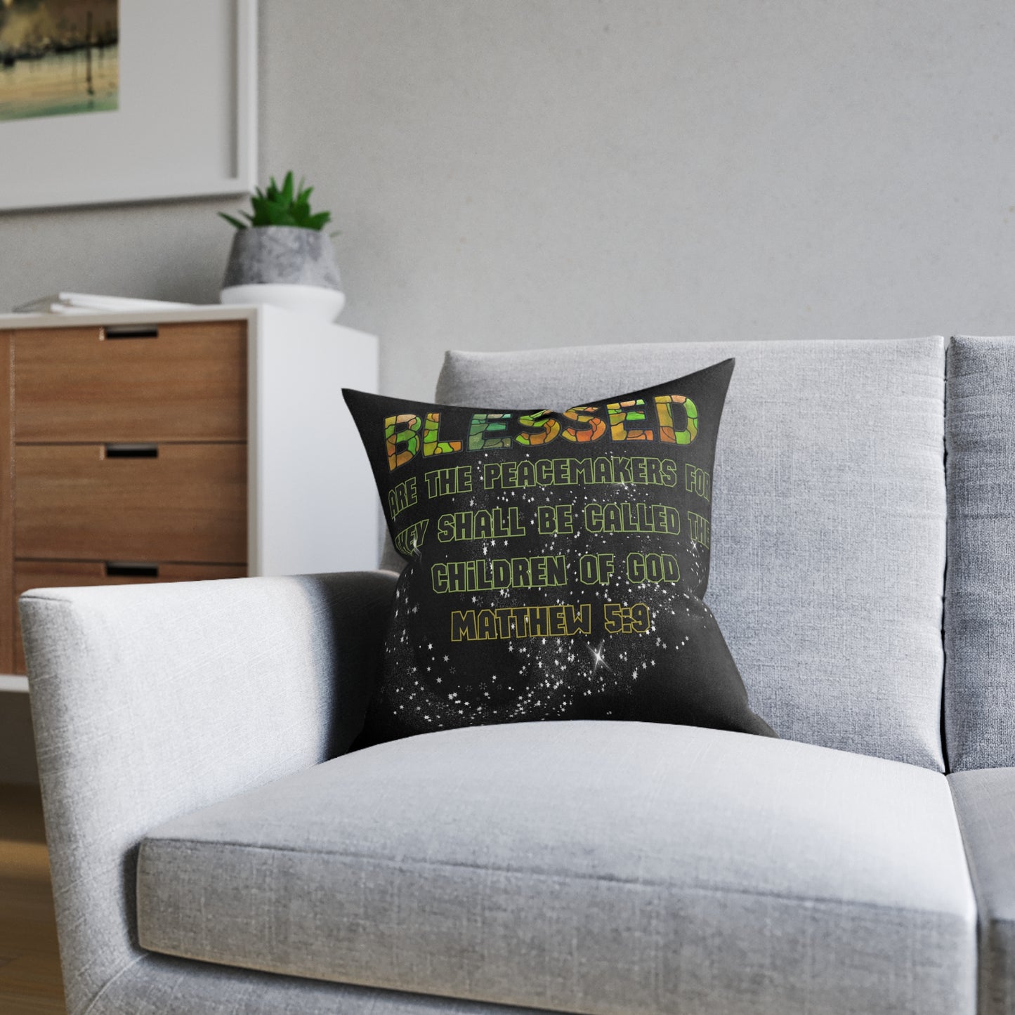 Matthew 5:9 Square Pillow - Pink Back