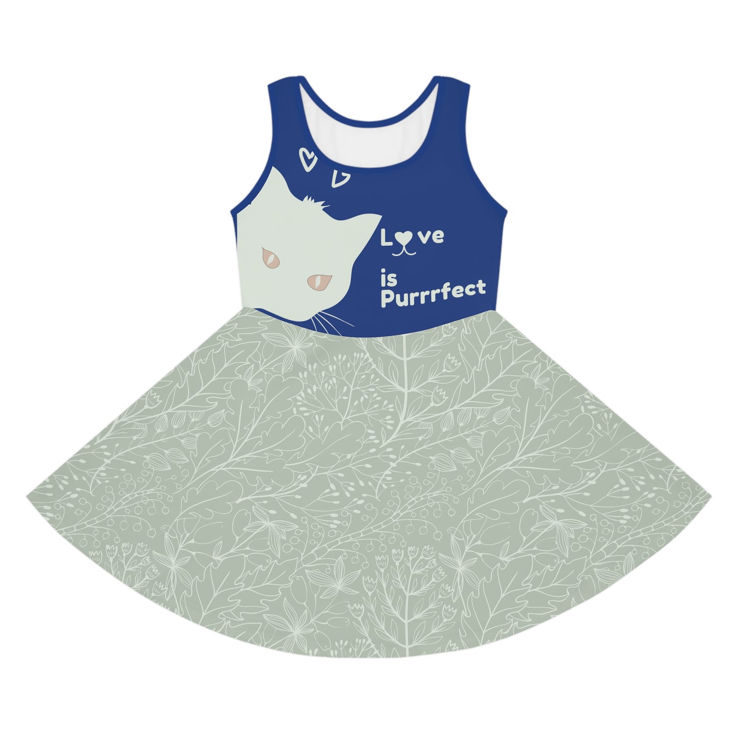 Cute Girls Toddler Sundress - Blue floral Cat love is