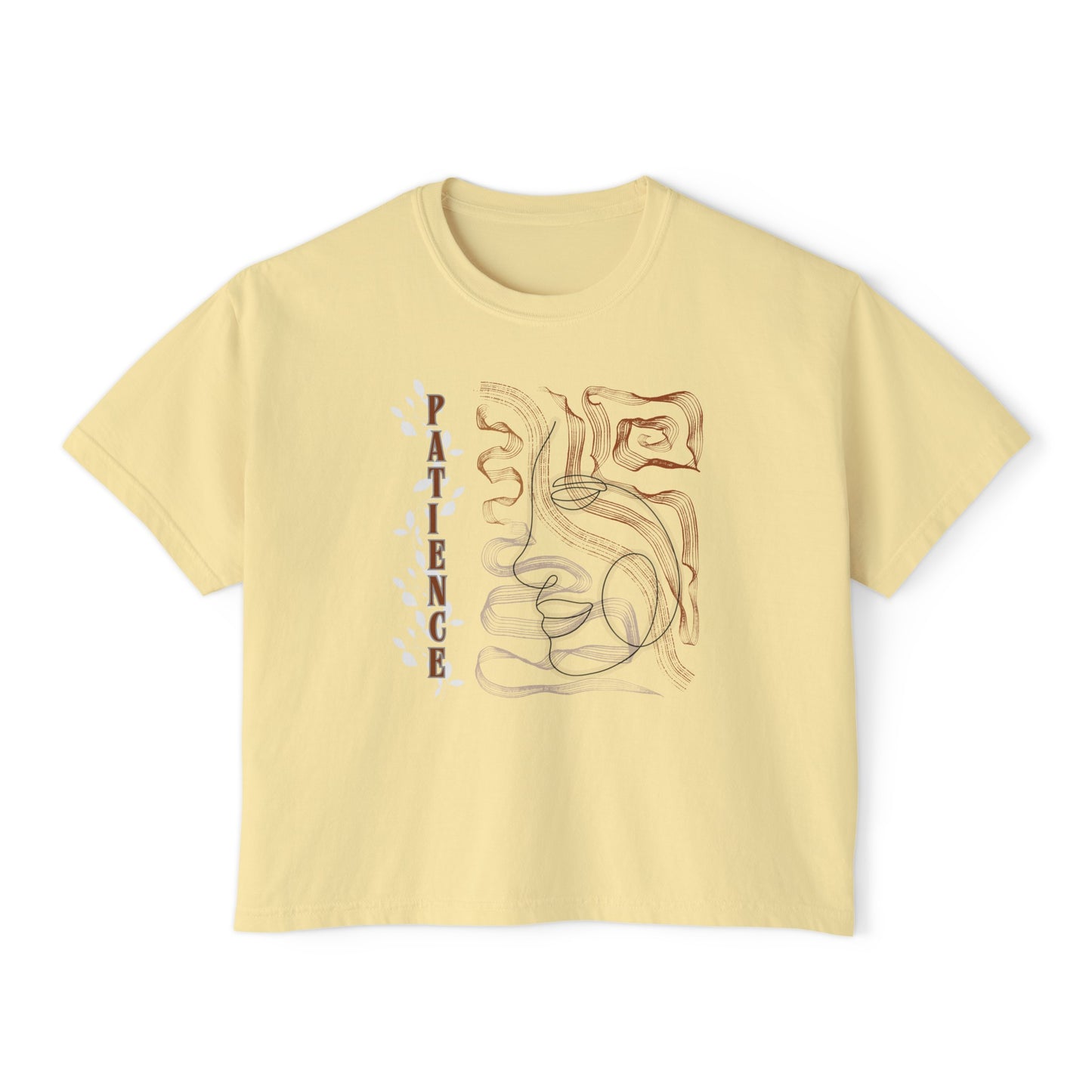 Women's Boxy Tee with Abstract Face Doodle Drawing - "PATIENCE"