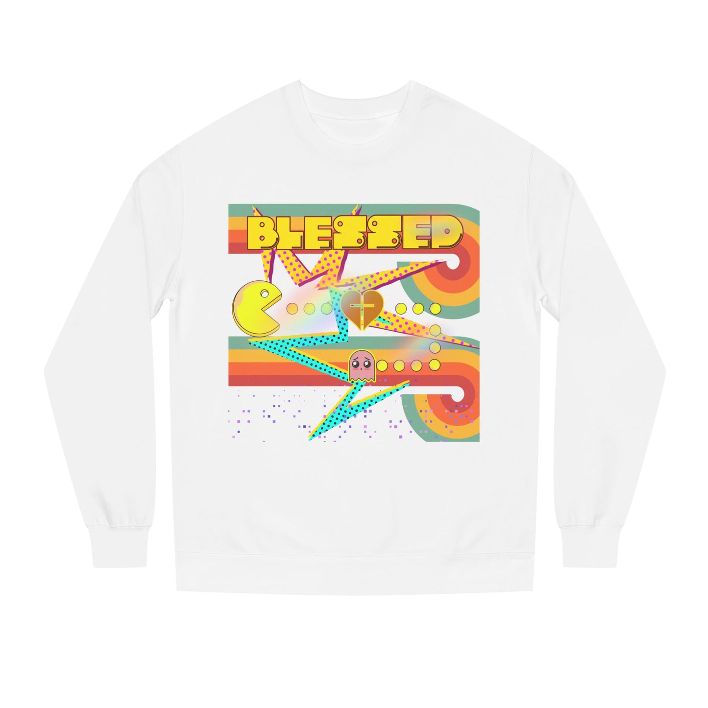 Retro Arcade Blessed Sweatshirt, Unisex Crew Neck Sweatshirt, Gamer Gift, Vintage Aesthetic Apparel, Cozy Gift for Gamers
