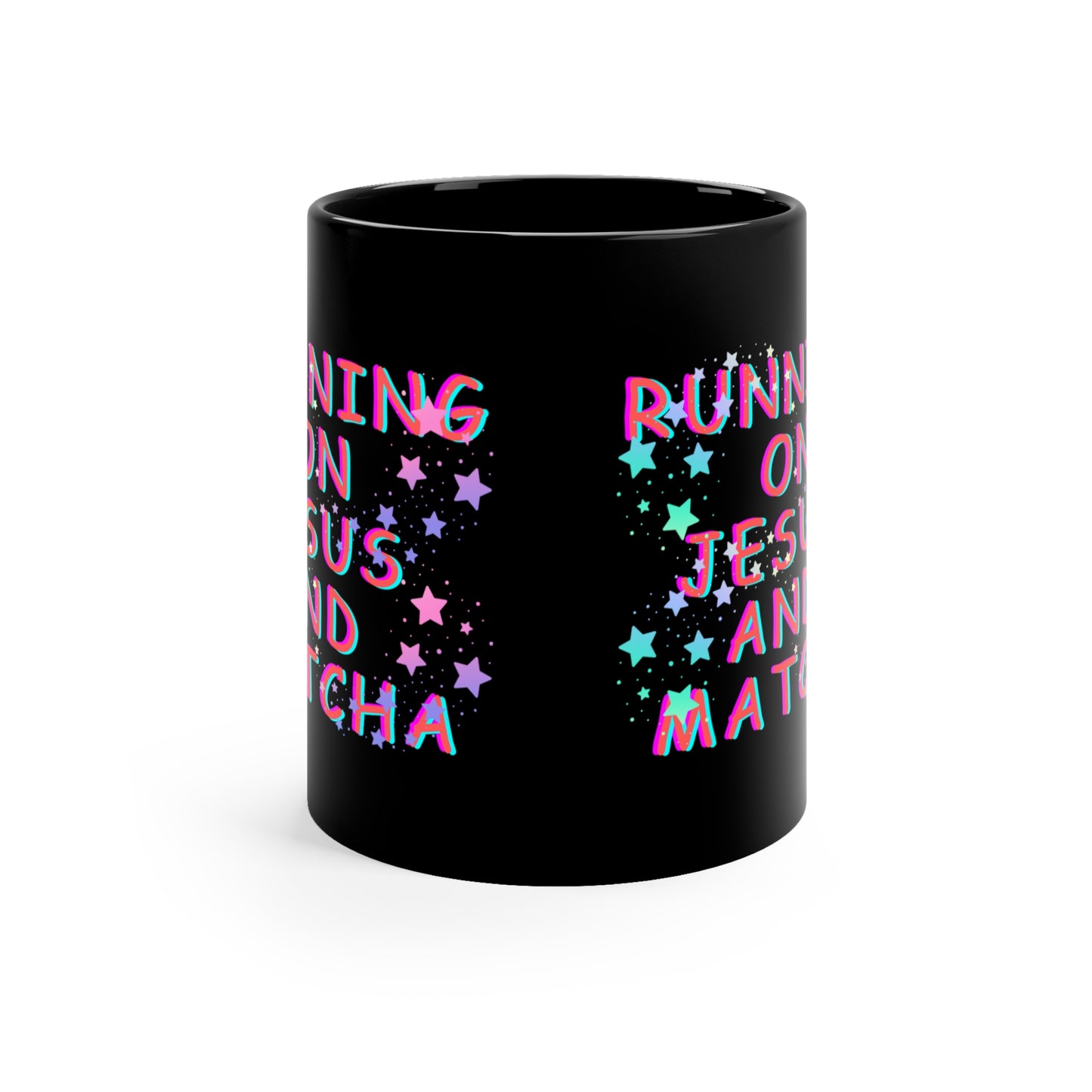 Running on Jesus and Matcha 11oz Black Mug