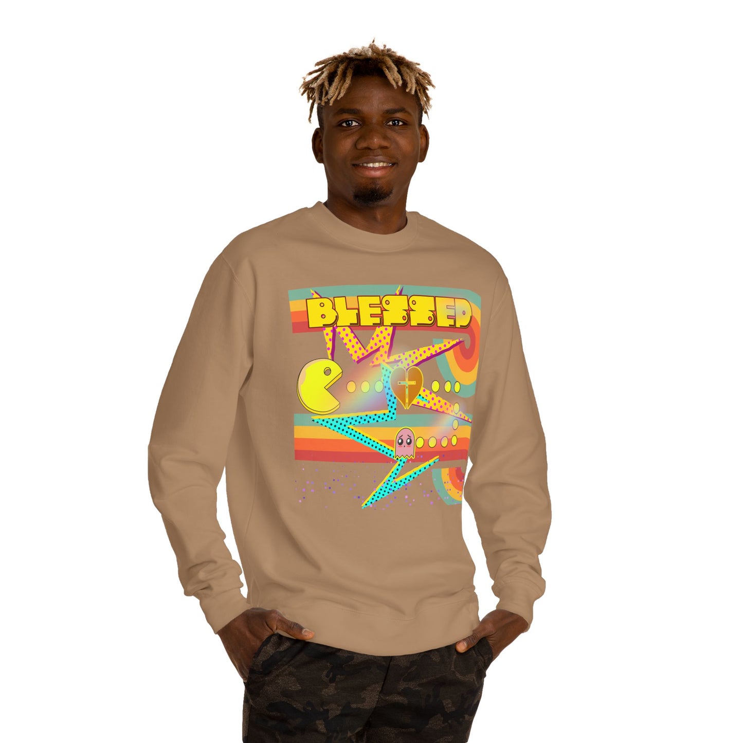 Retro Arcade Blessed Sweatshirt, Unisex Crew Neck Sweatshirt, Gamer Gift, Vintage Aesthetic Apparel, Cozy Gift for Gamers