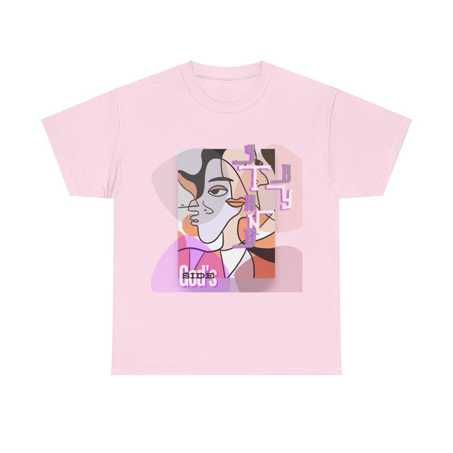 Heavy Cotton Tee with Two Cool Abstract Face Drawings - "Stand by GODS SIDE