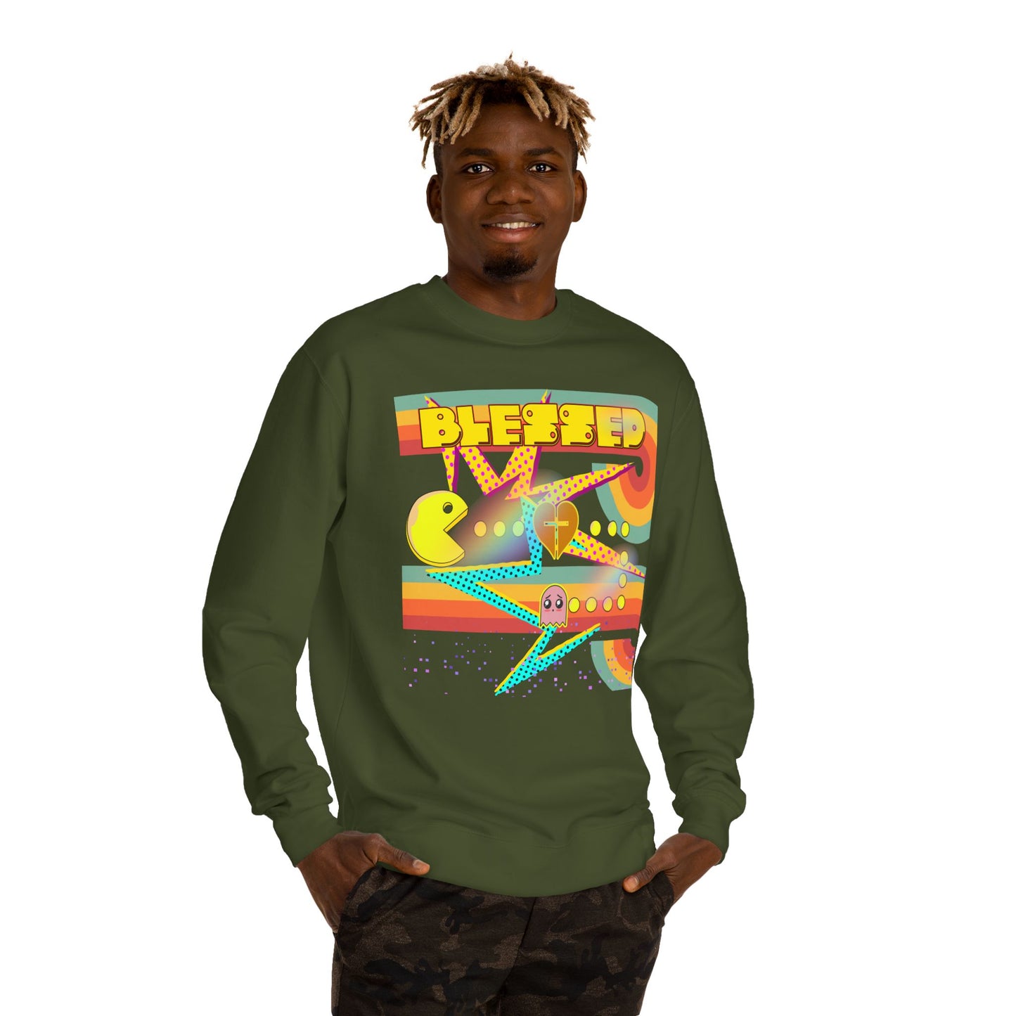Retro Arcade Blessed Sweatshirt, Unisex Crew Neck Sweatshirt, Gamer Gift, Vintage Aesthetic Apparel, Cozy Gift for Gamers