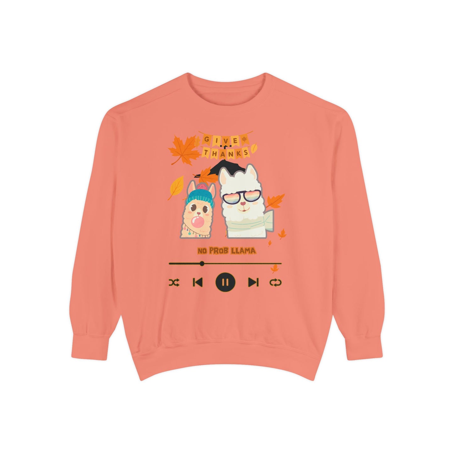Garment-Dyed Sweatshirt Cozy Fall Autumn Give Thanks Graphic Llama