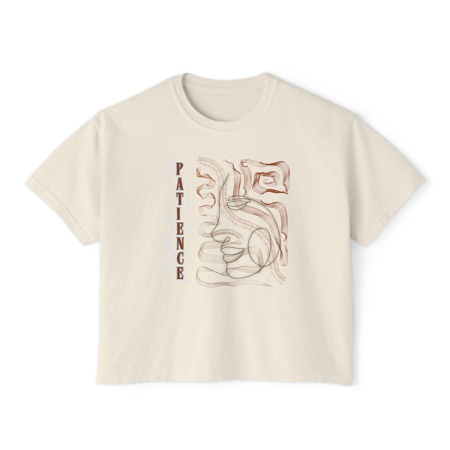 Women's Boxy Tee with Abstract Face Doodle Drawing - "PATIENCE"
