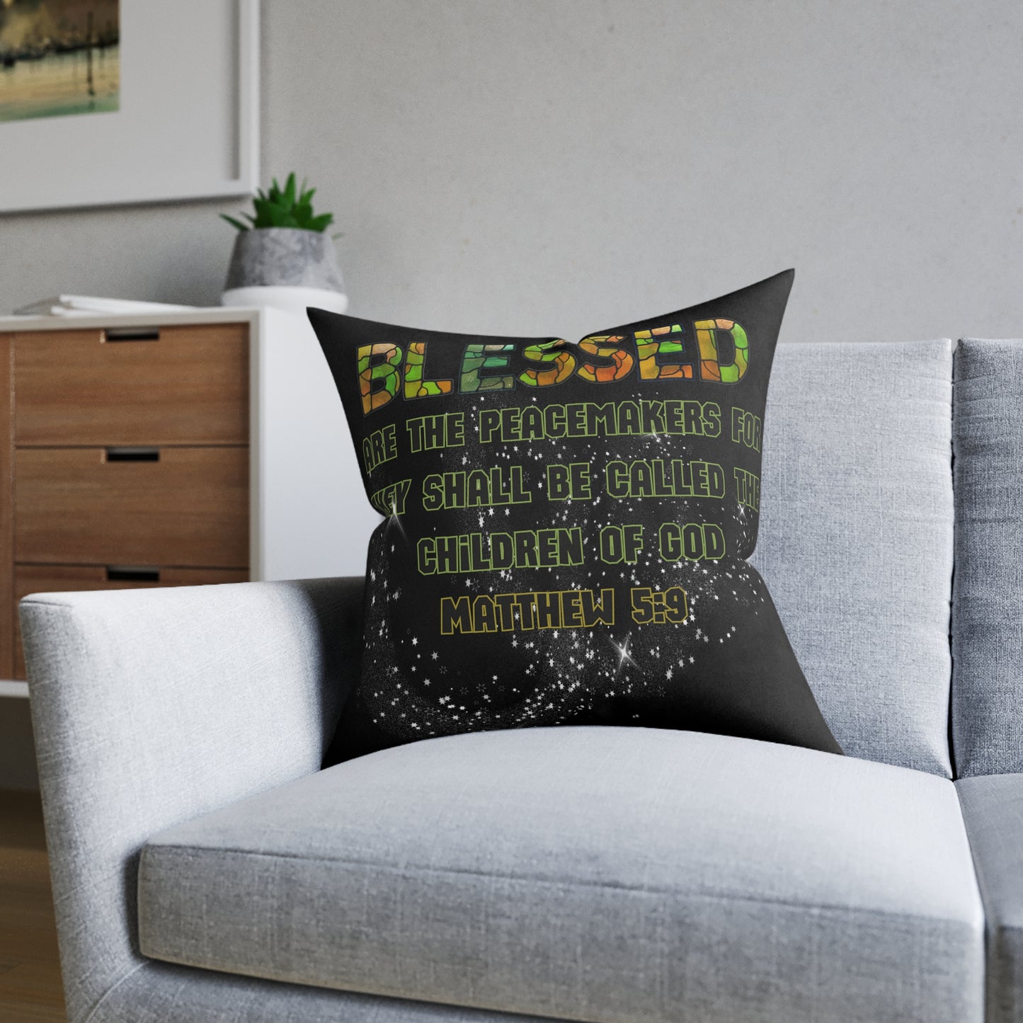 Matthew 5:9 Square Pillow - Pink Back