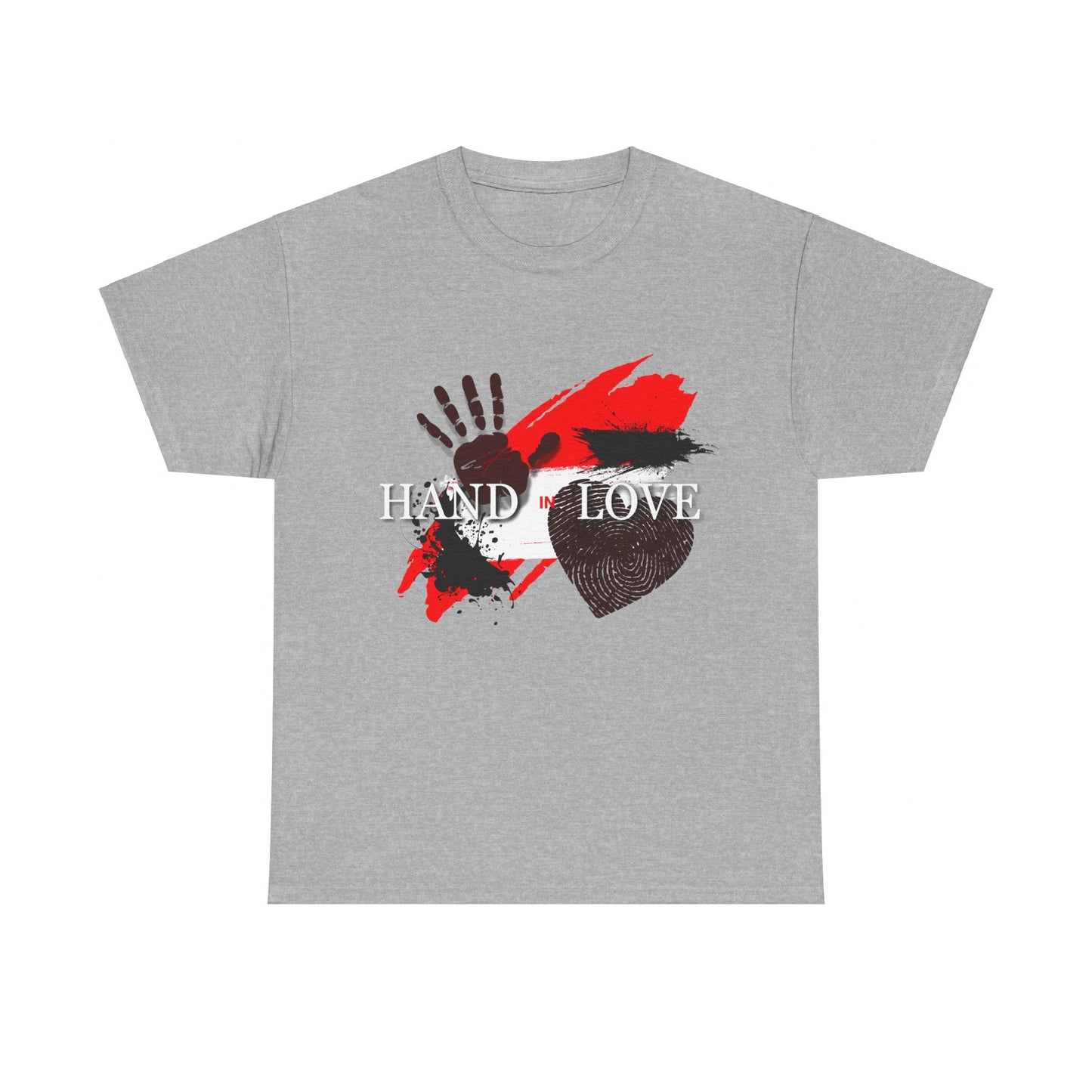 Heavy Cotton Tee with Powerful Ink Hand Print and Splattered Ink - "Hand in Love"