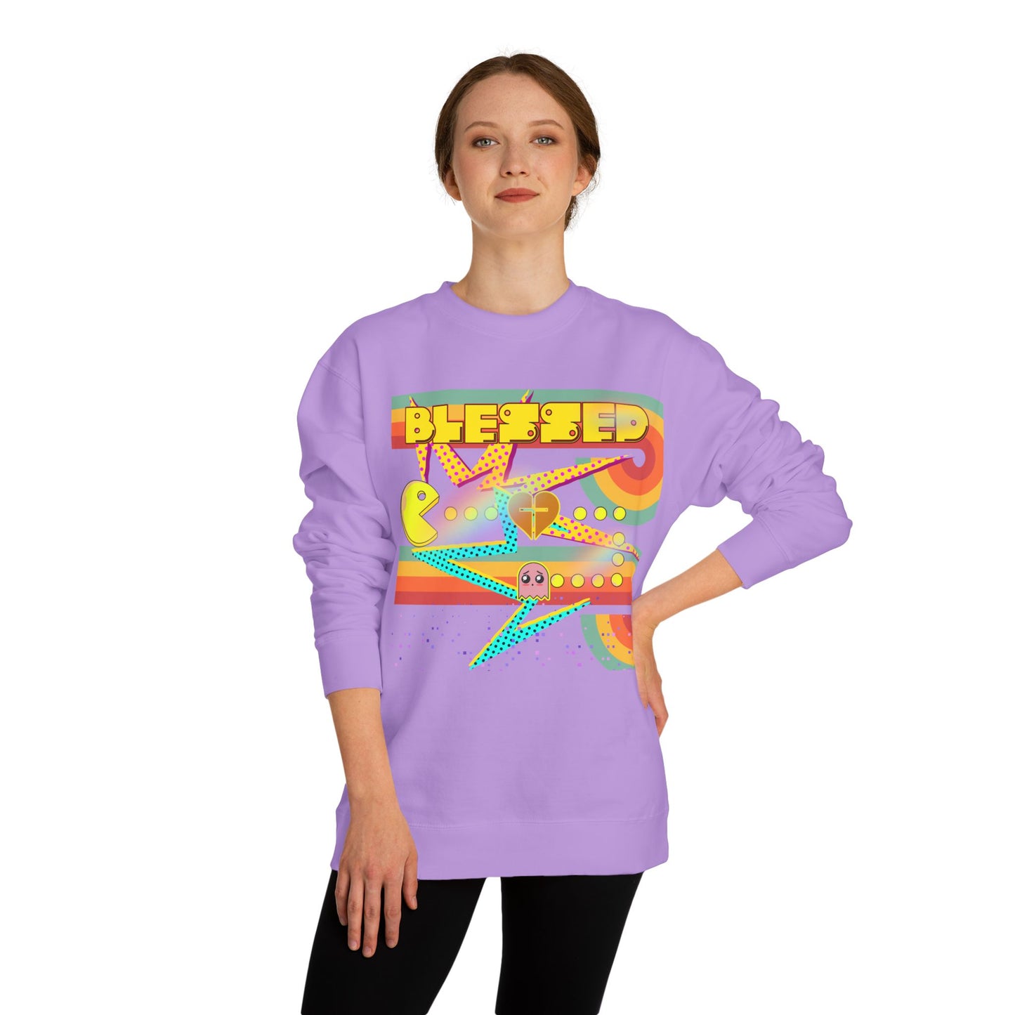 Retro Arcade Blessed Sweatshirt, Unisex Crew Neck Sweatshirt, Gamer Gift, Vintage Aesthetic Apparel, Cozy Gift for Gamers