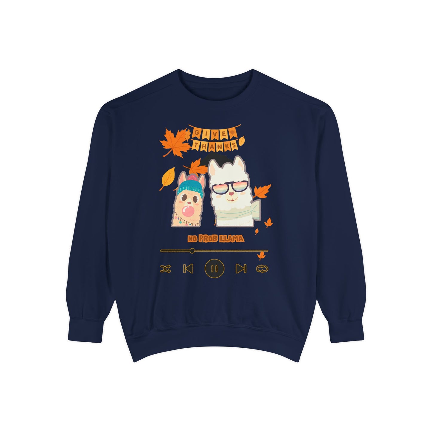 Garment-Dyed Sweatshirt Cozy Fall Autumn Give Thanks Graphic Llama