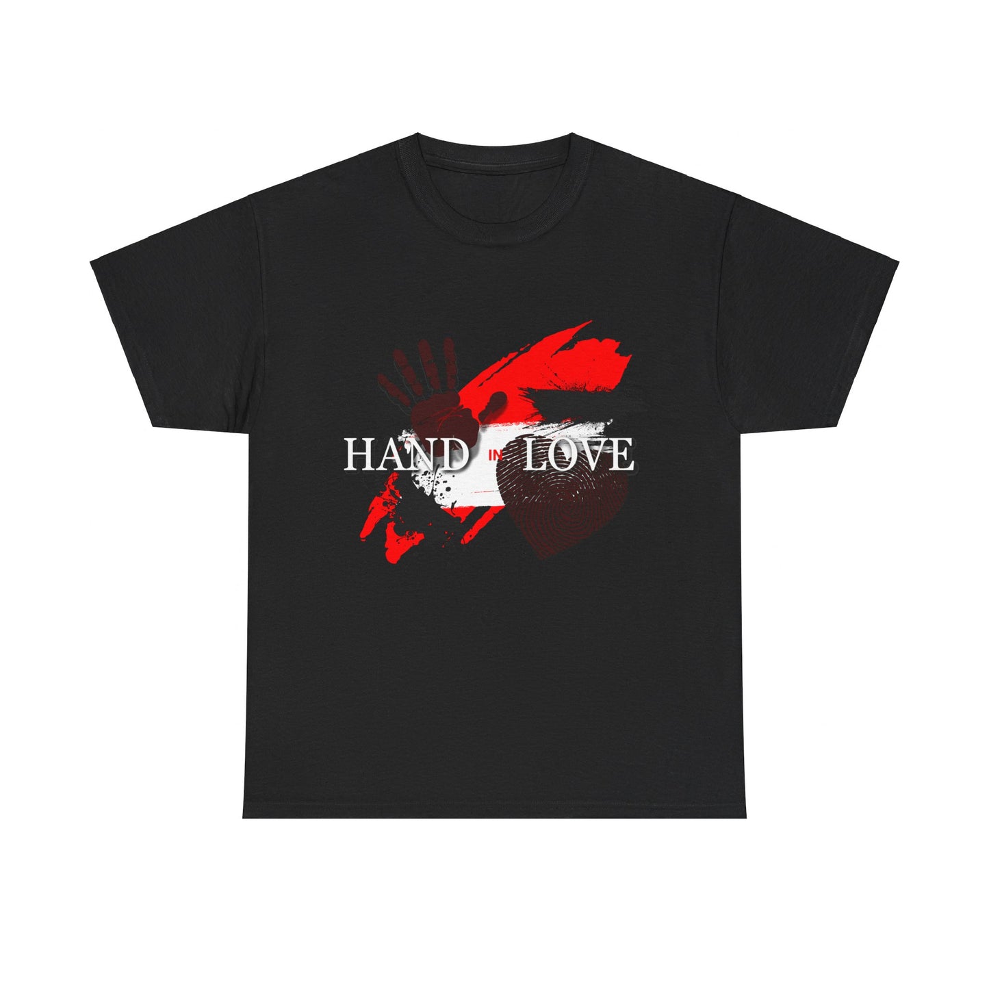 Heavy Cotton Tee with Powerful Ink Hand Print and Splattered Ink - "Hand in Love"