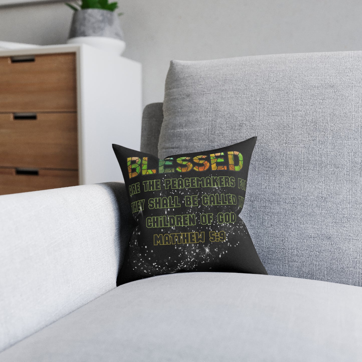 Matthew 5:9 Square Pillow - Pink Back