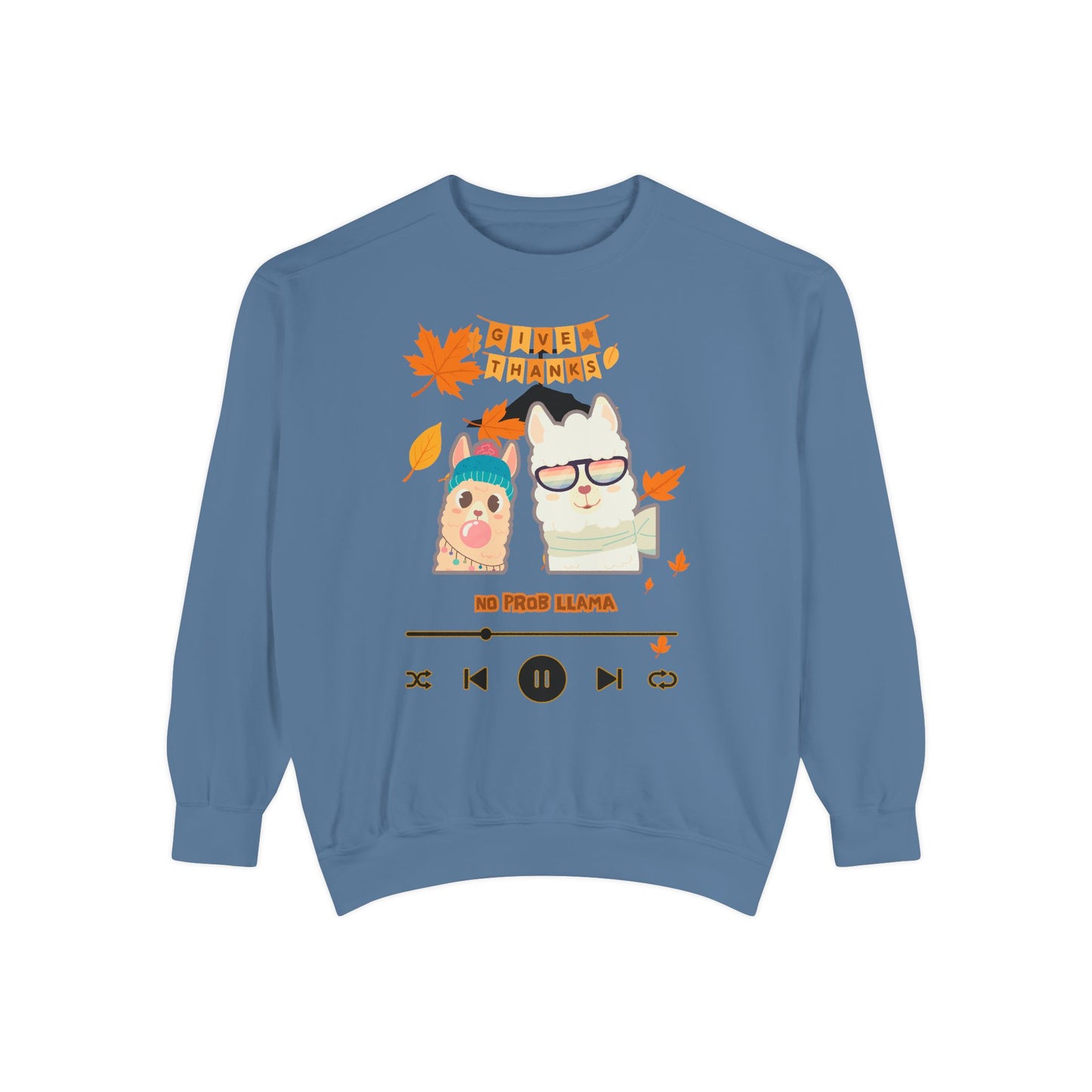 Garment-Dyed Sweatshirt Cozy Fall Autumn Give Thanks Graphic Llama