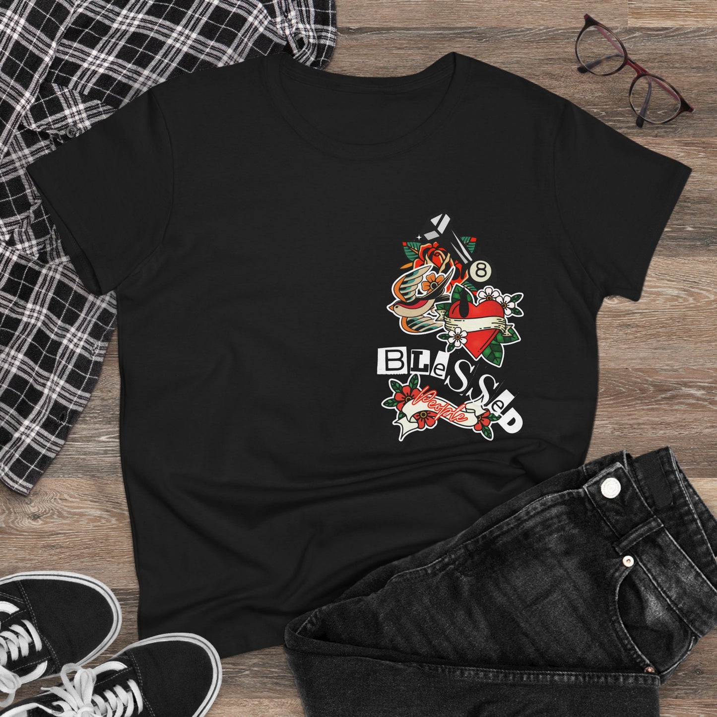 Vintage-Inspired Blessed Women's Midweight Cotton Tee