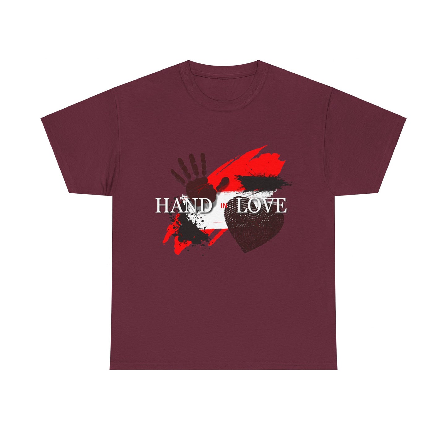 Heavy Cotton Tee with Powerful Ink Hand Print and Splattered Ink - "Hand in Love"
