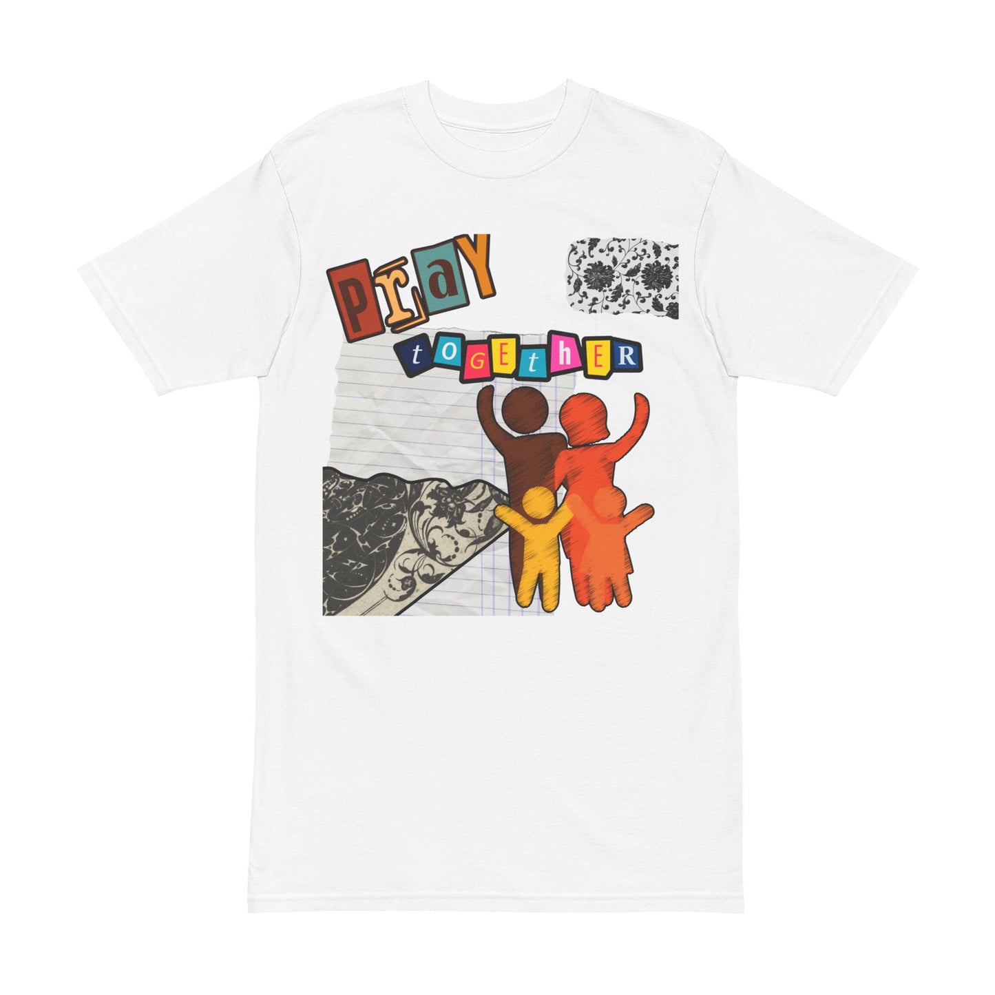 Graphic Tee Shirt with Family and Floral Cut Out Design