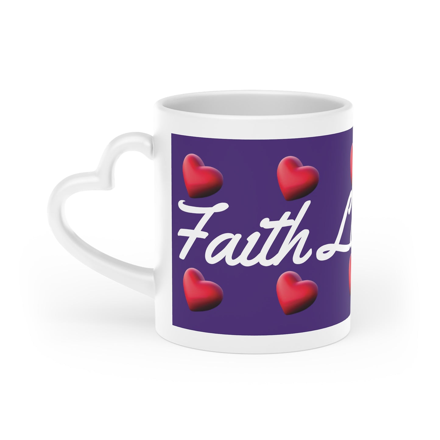 Faith Love and Hope Heart-Shaped Mug-Purple