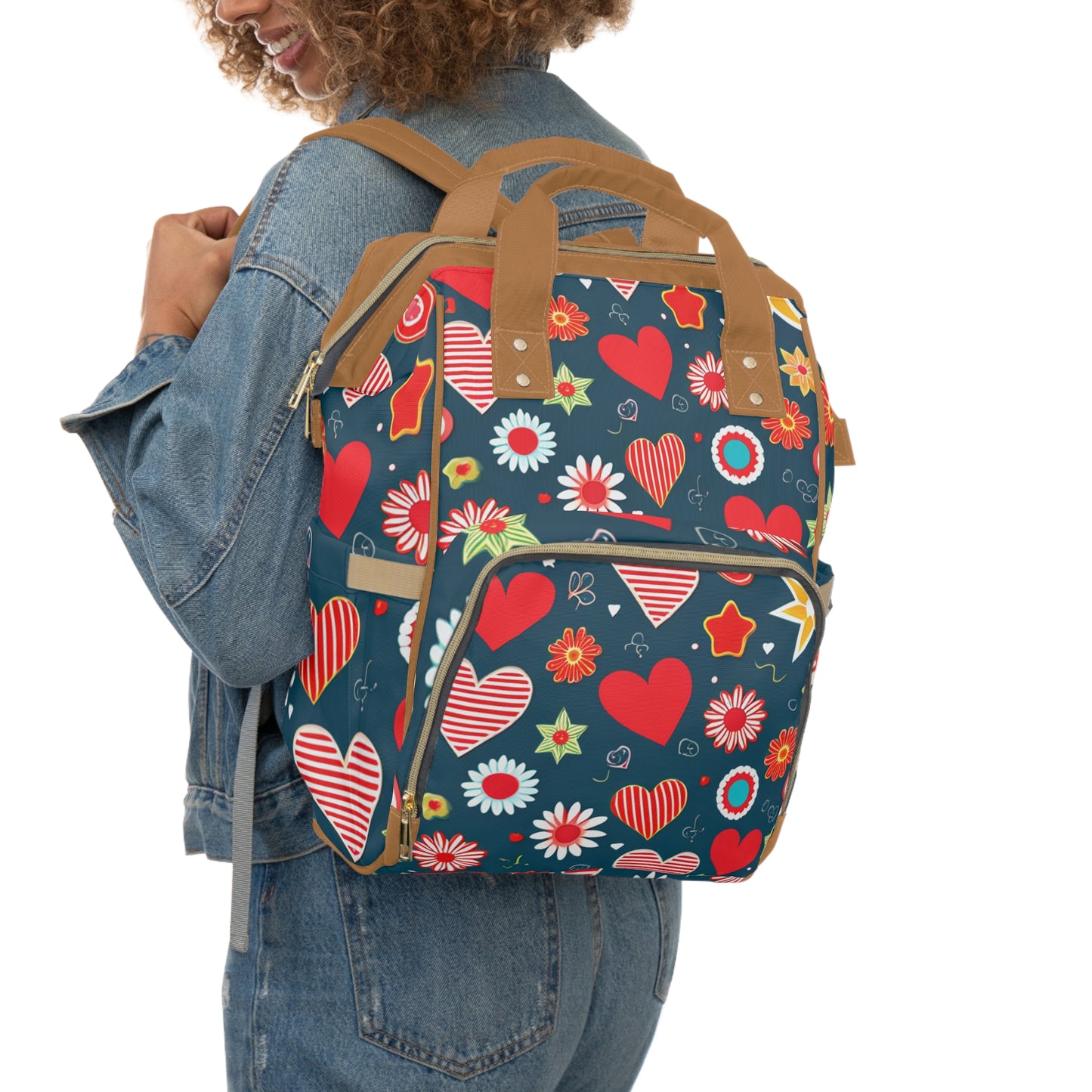 Hearts Stars and Flowers Multifunctional Diaper Backpack