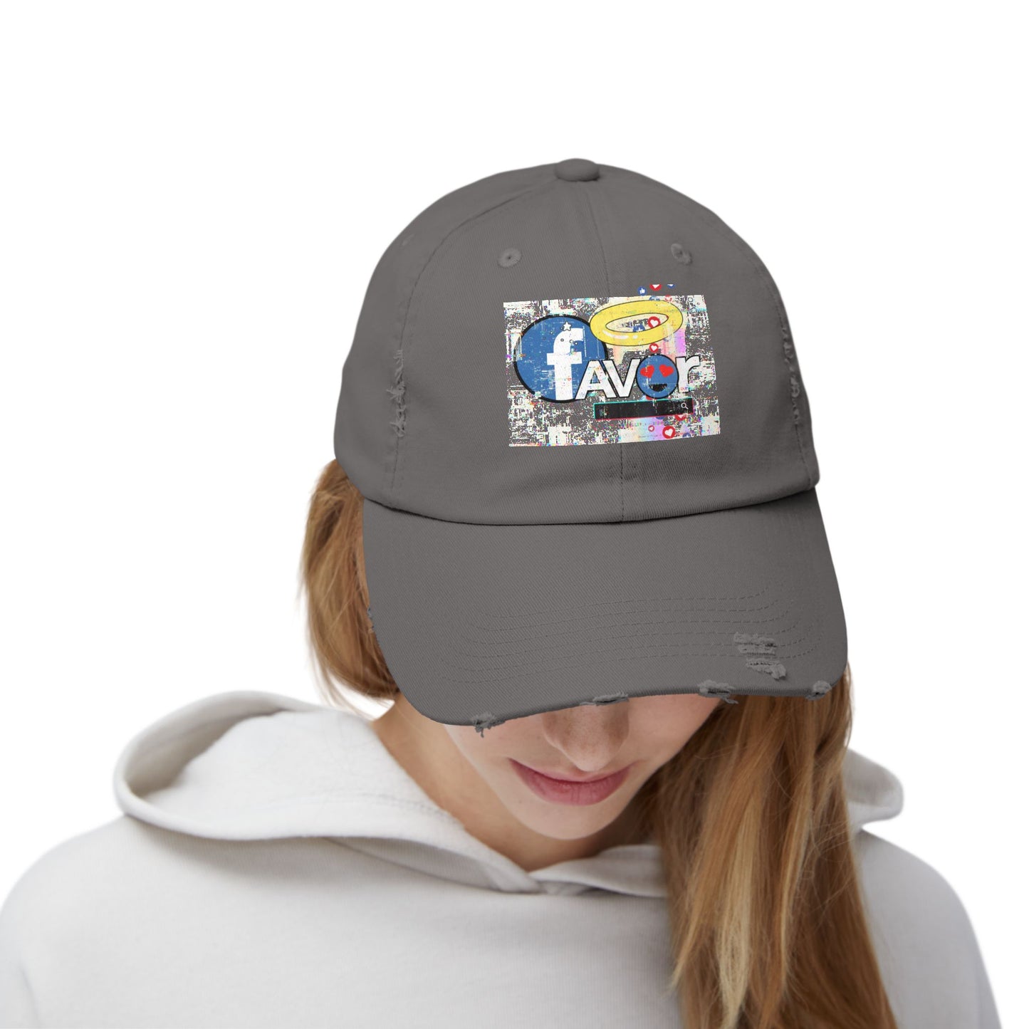 Trendy Favor Distressed Cap with Fun Graphic, Casual Fashion Accessory, Gift for Friends, Summer Vibe, Streetwear Hat, Unisex Style