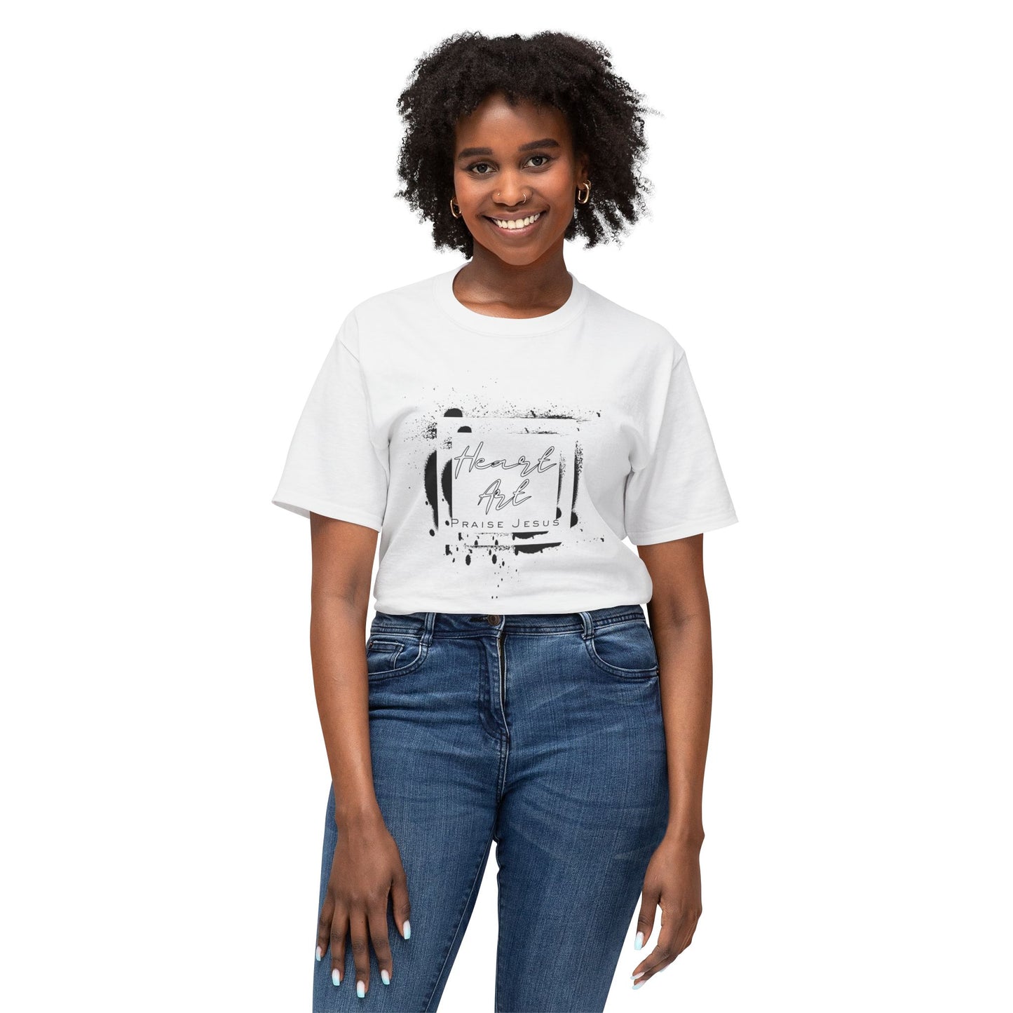 T-shirt with Abstract Squares and Heart Art Praise Jesus