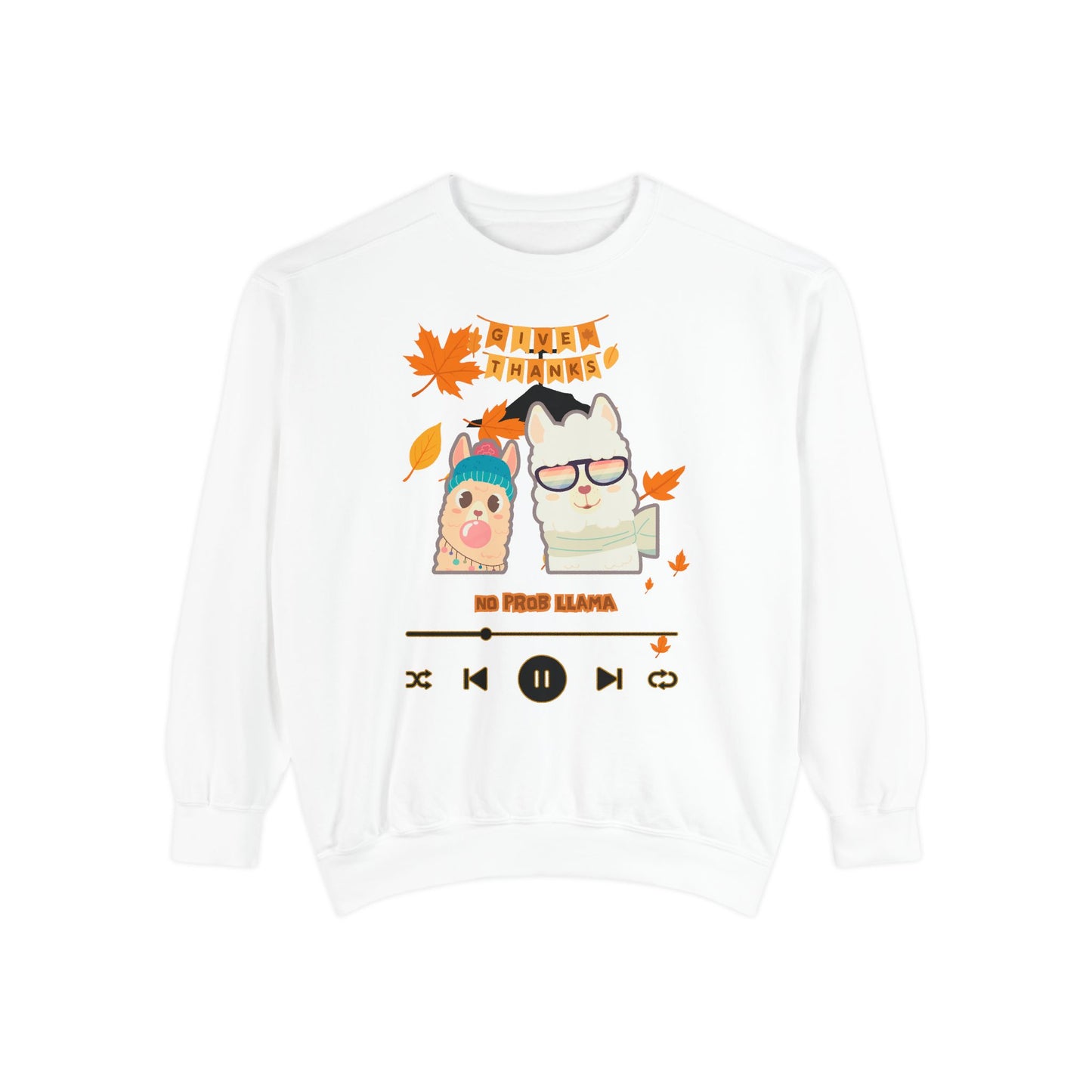 Garment-Dyed Sweatshirt Cozy Fall Autumn Give Thanks Graphic Llama