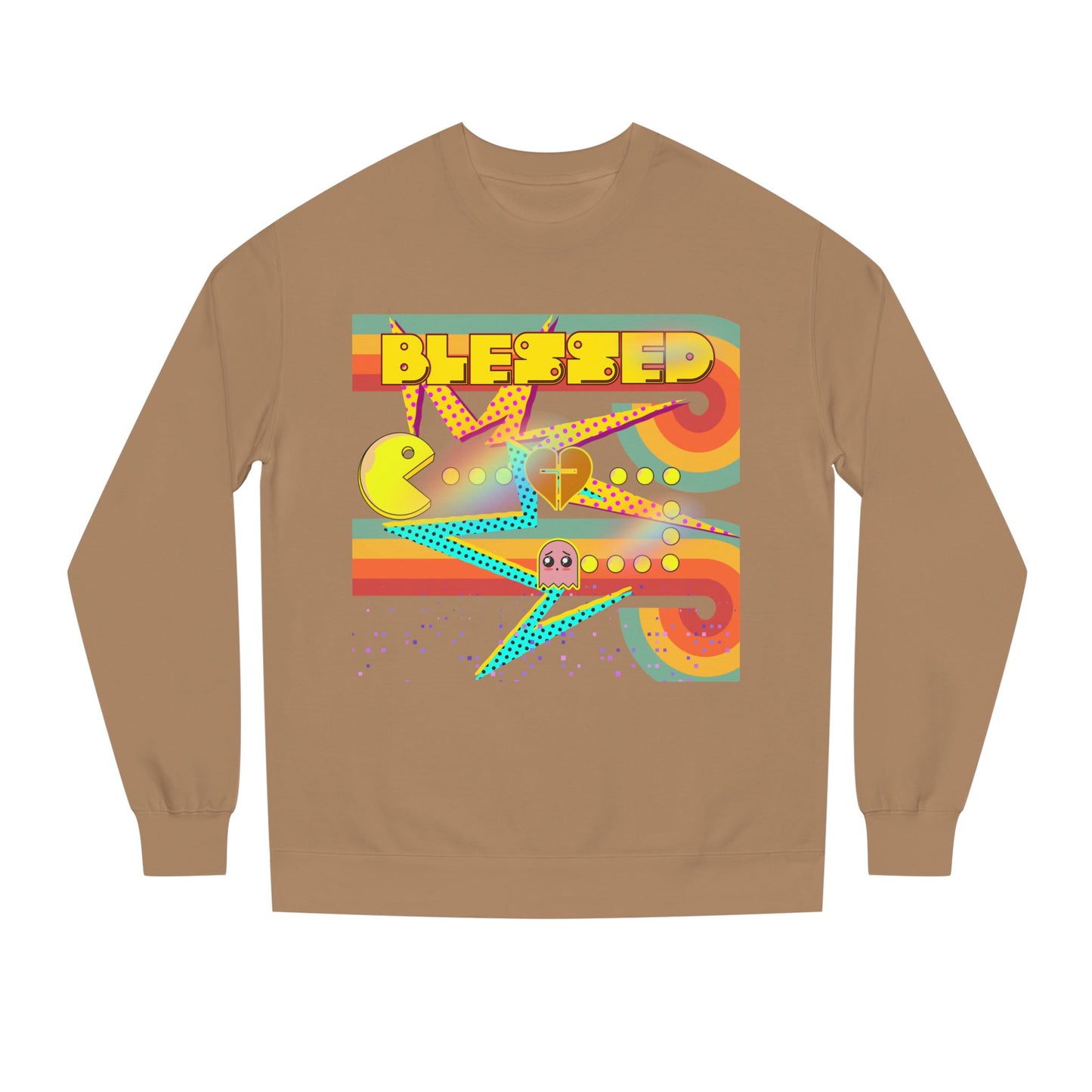 Retro Arcade Blessed Sweatshirt, Unisex Crew Neck Sweatshirt, Gamer Gift, Vintage Aesthetic Apparel, Cozy Gift for Gamers