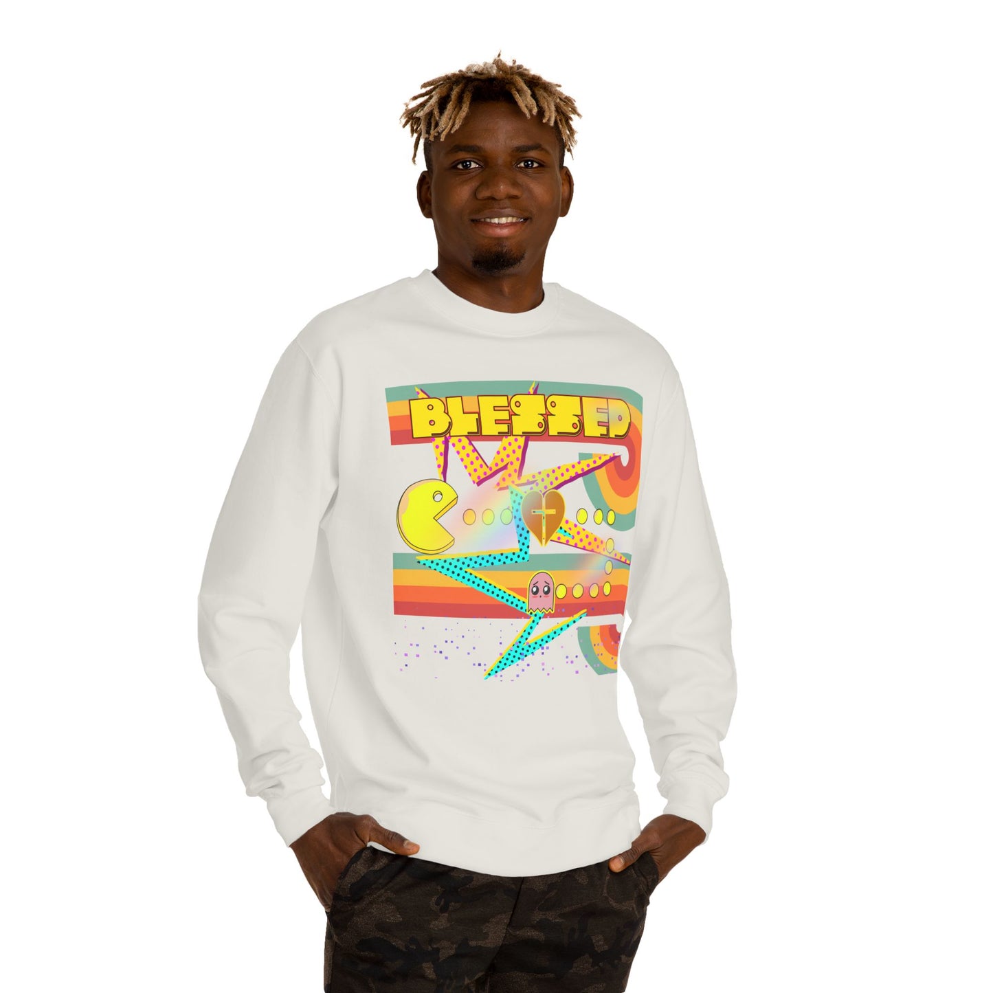 Retro Arcade Blessed Sweatshirt, Unisex Crew Neck Sweatshirt, Gamer Gift, Vintage Aesthetic Apparel, Cozy Gift for Gamers