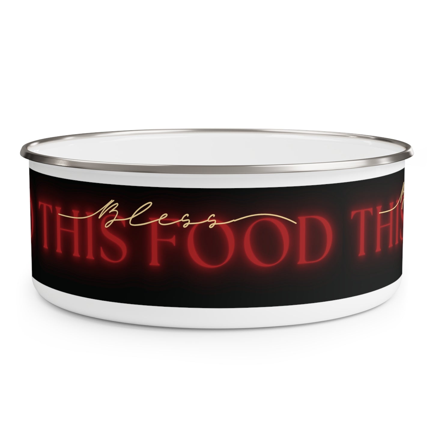 Bless This Food Enamel Bowl