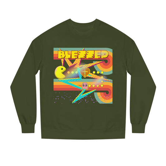 Retro Arcade Blessed Sweatshirt, Unisex Crew Neck Sweatshirt, Gamer Gift, Vintage Aesthetic Apparel, Cozy Gift for Gamers